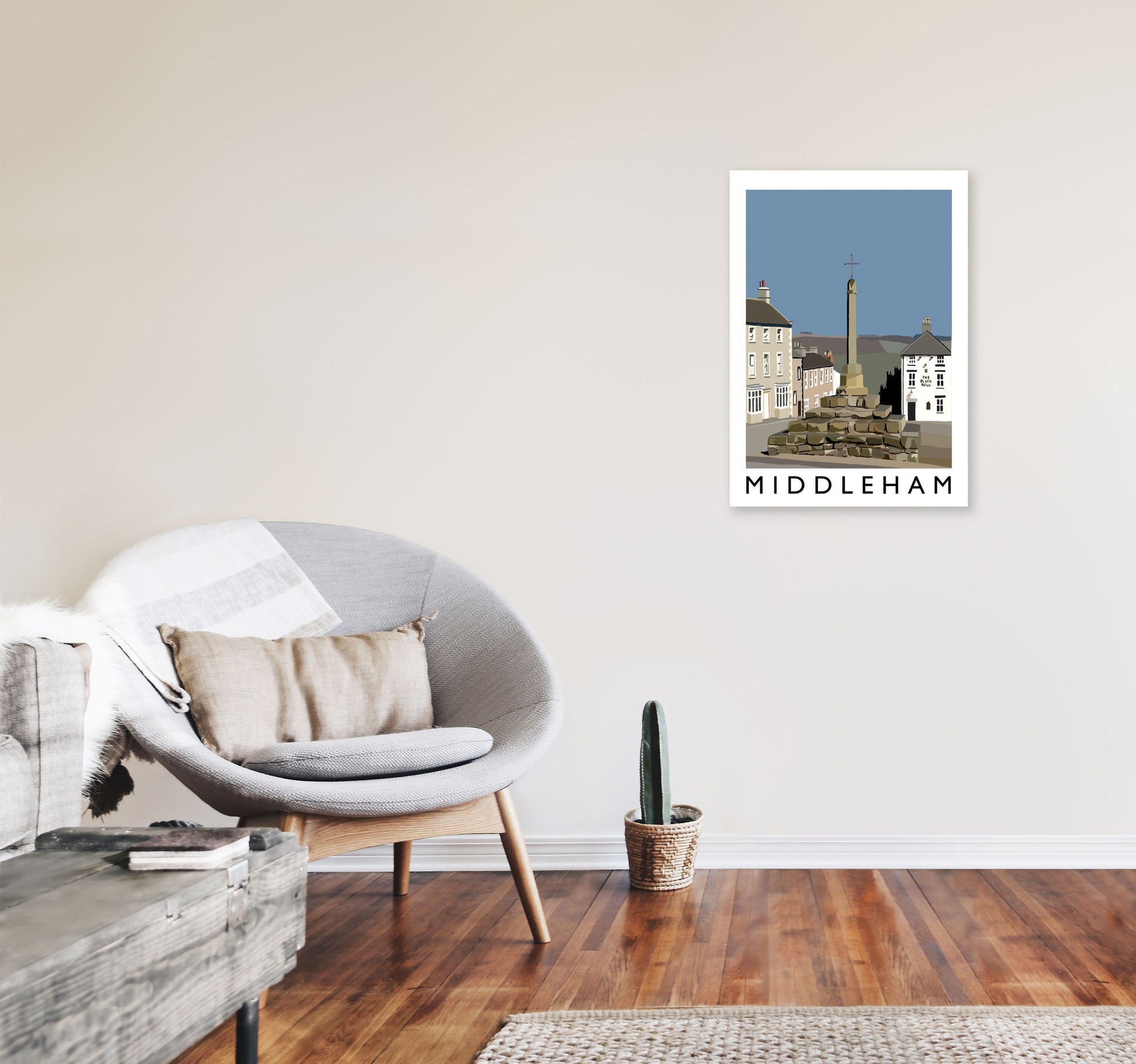 Middleham by Richard O'Neill Yorkshire Art Print, Vintage Travel Poster A2 Black Frame