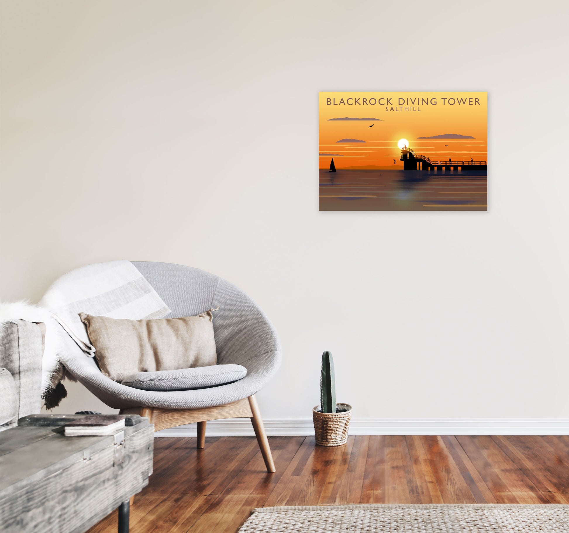 Blackrock Diving Tower (Sunset) (Landscape) by Richard O'Neill A2 Black Frame