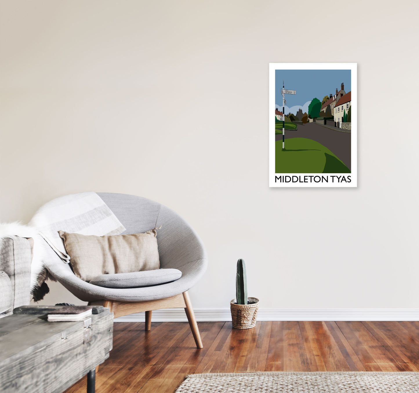 Middleton Tyas Travel Art Print by Richard O'Neill, Framed Wall Art A2 Black Frame