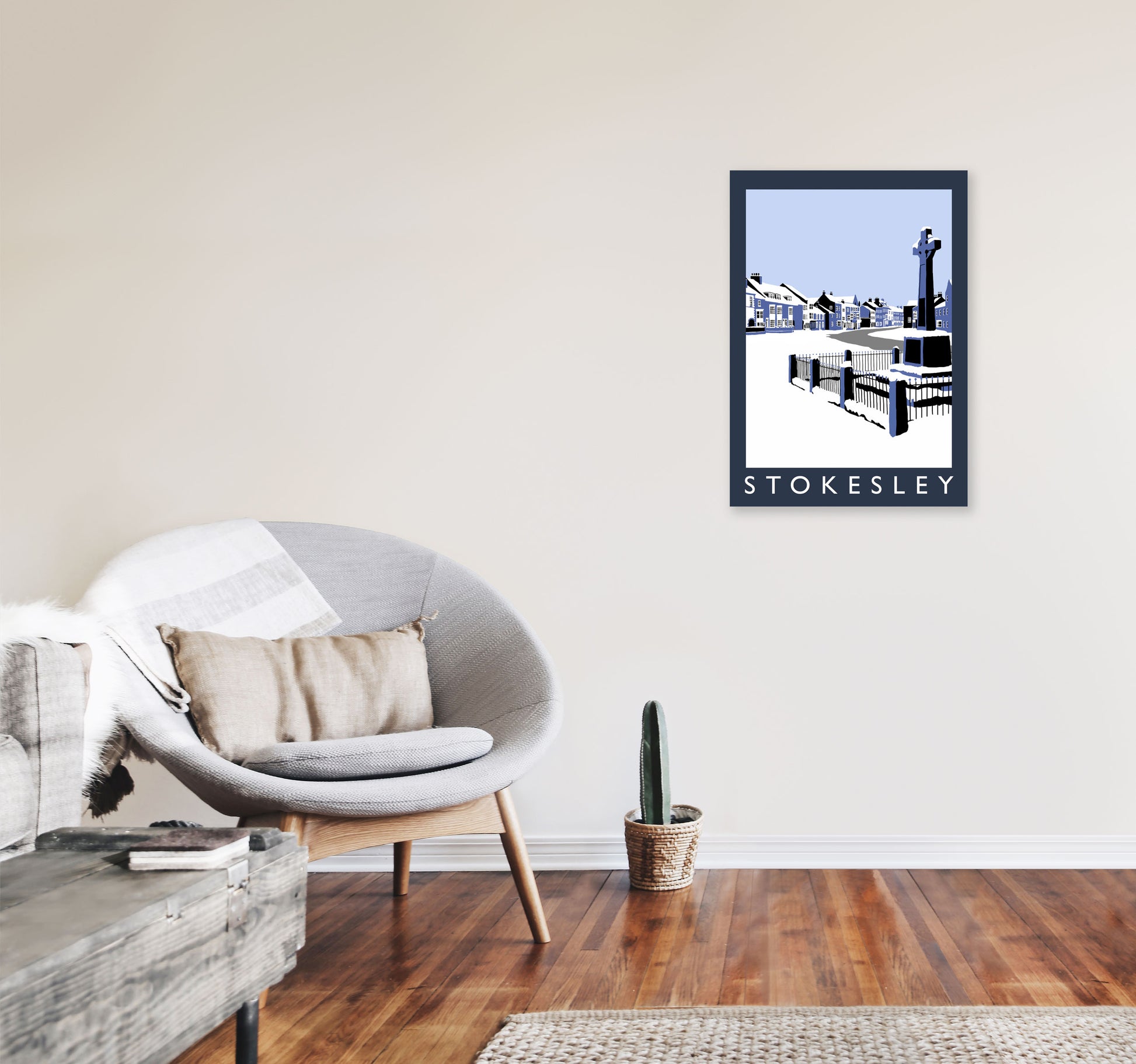 Stokesley In Snow Portrait by Richard O'Neill A2 Black Frame