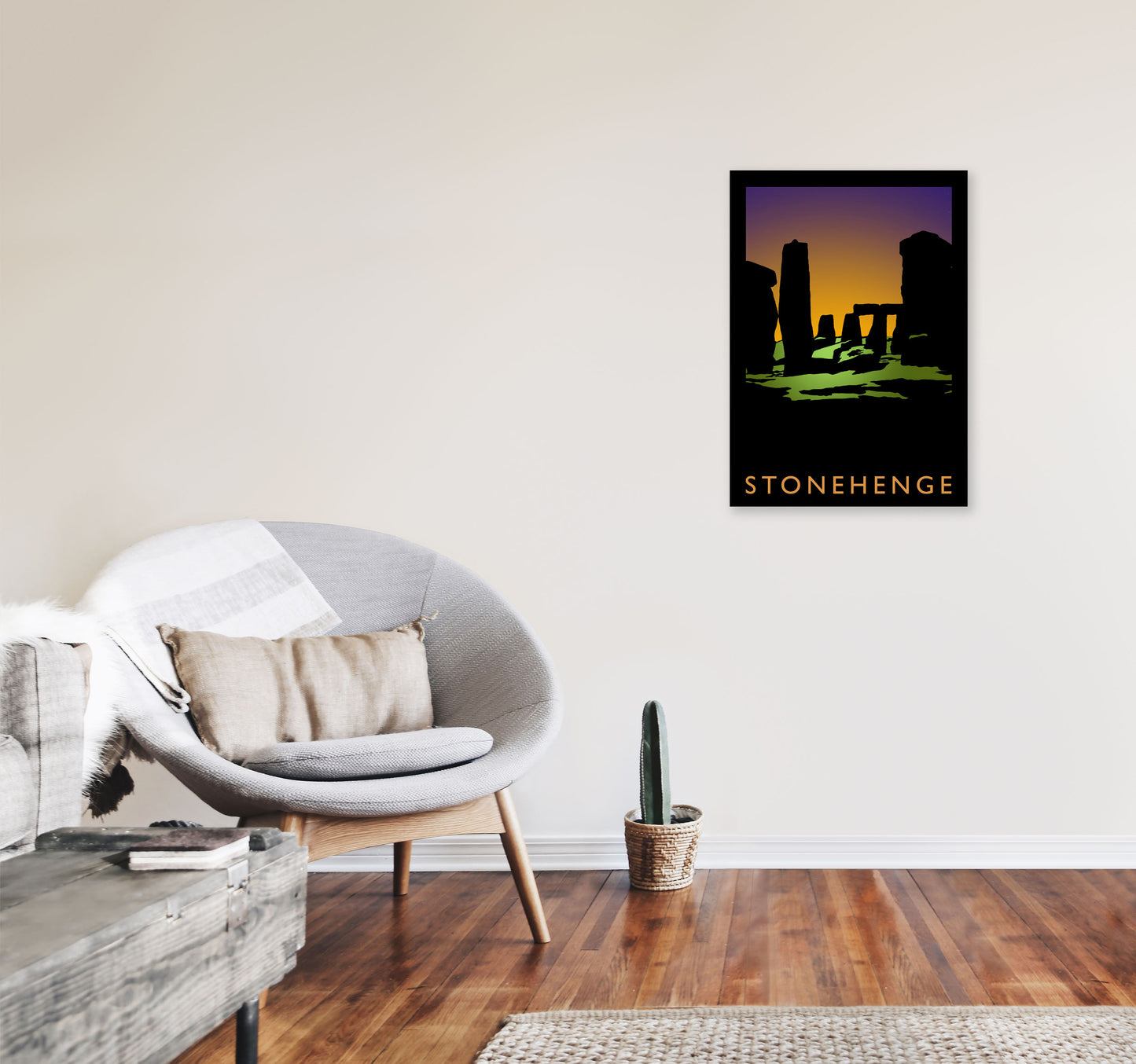 Stonehenge Travel Art Print by Richard O'Neill, Framed Wall Art A2 Black Frame