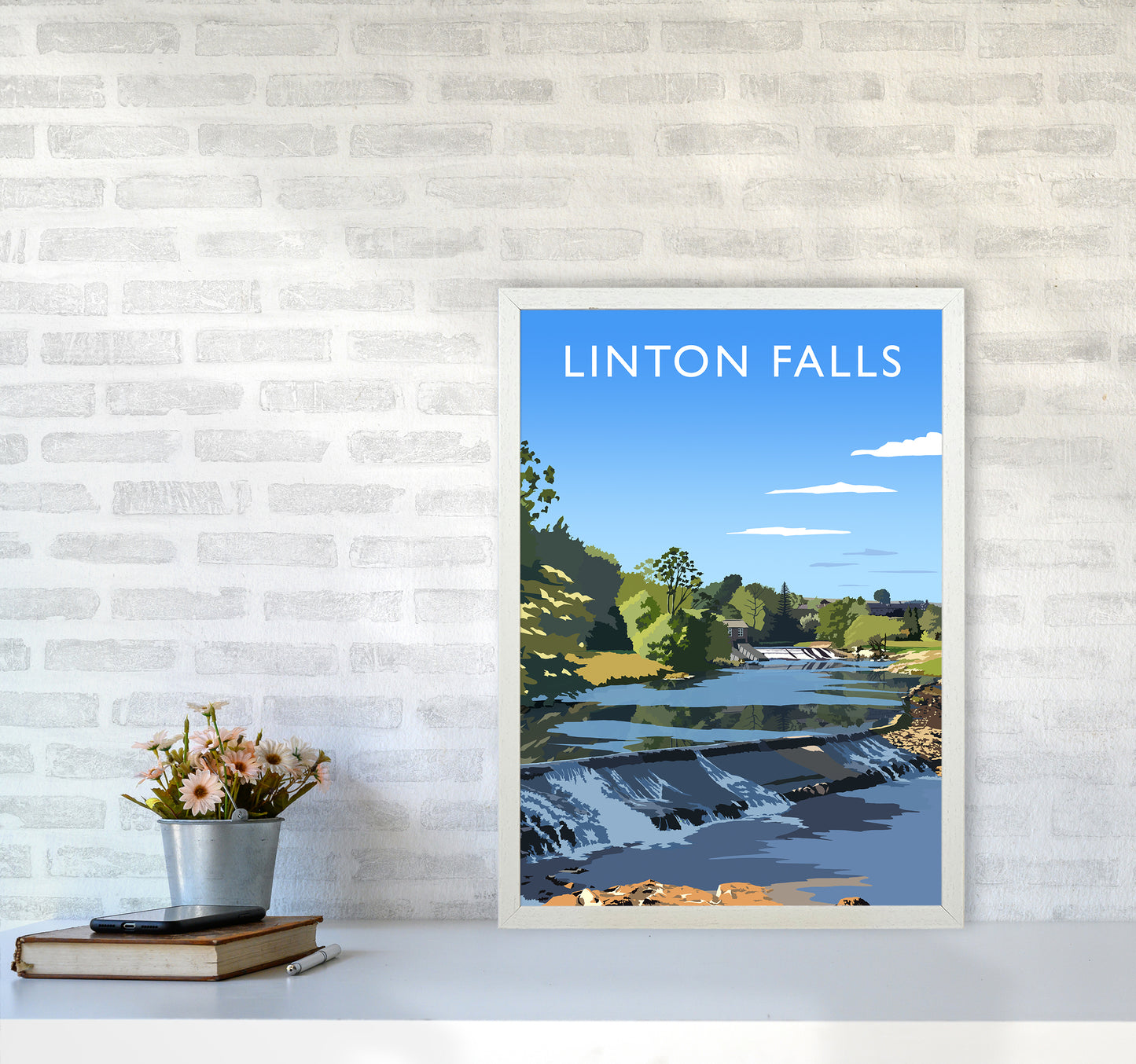 Linton Falls portrait Travel Art Print by Richard O'Neill A2 Oak Frame