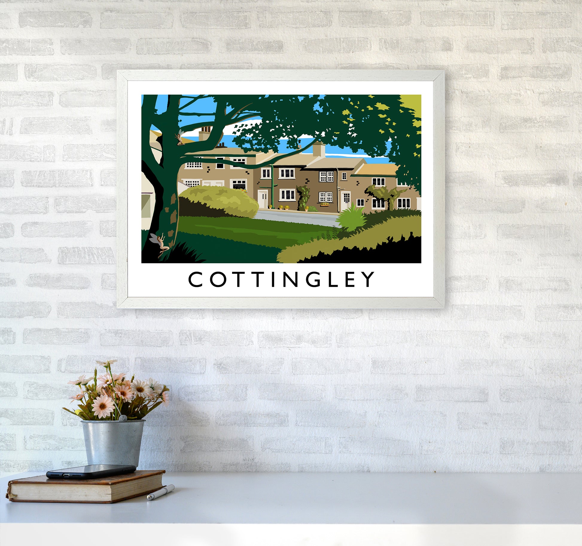 Cottingley Travel Art Print by Richard O'Neill A2 Oak Frame