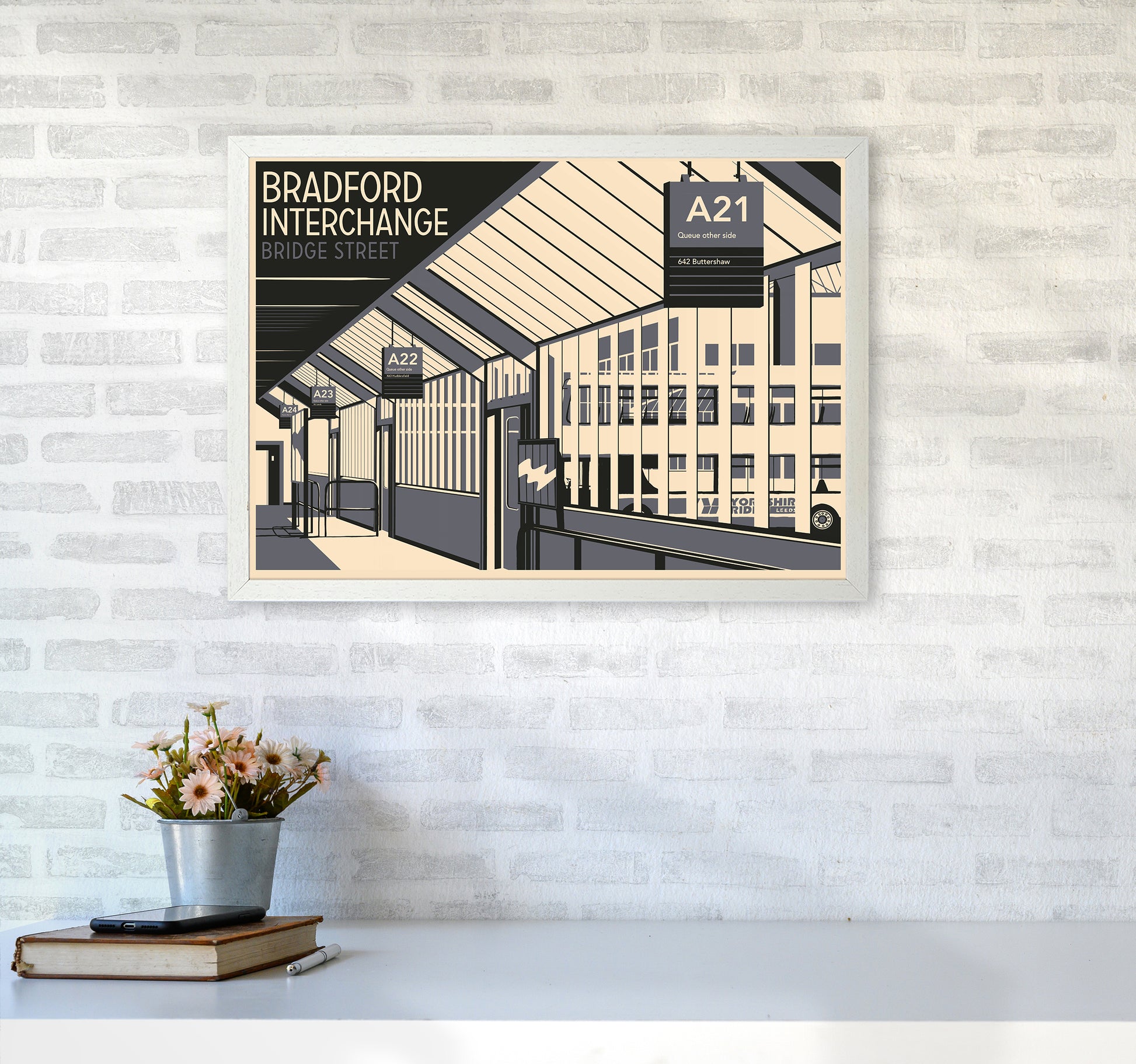 Bradford Interchange, Bridge Street Travel Art Print by Richard O'Neill A2 Oak Frame