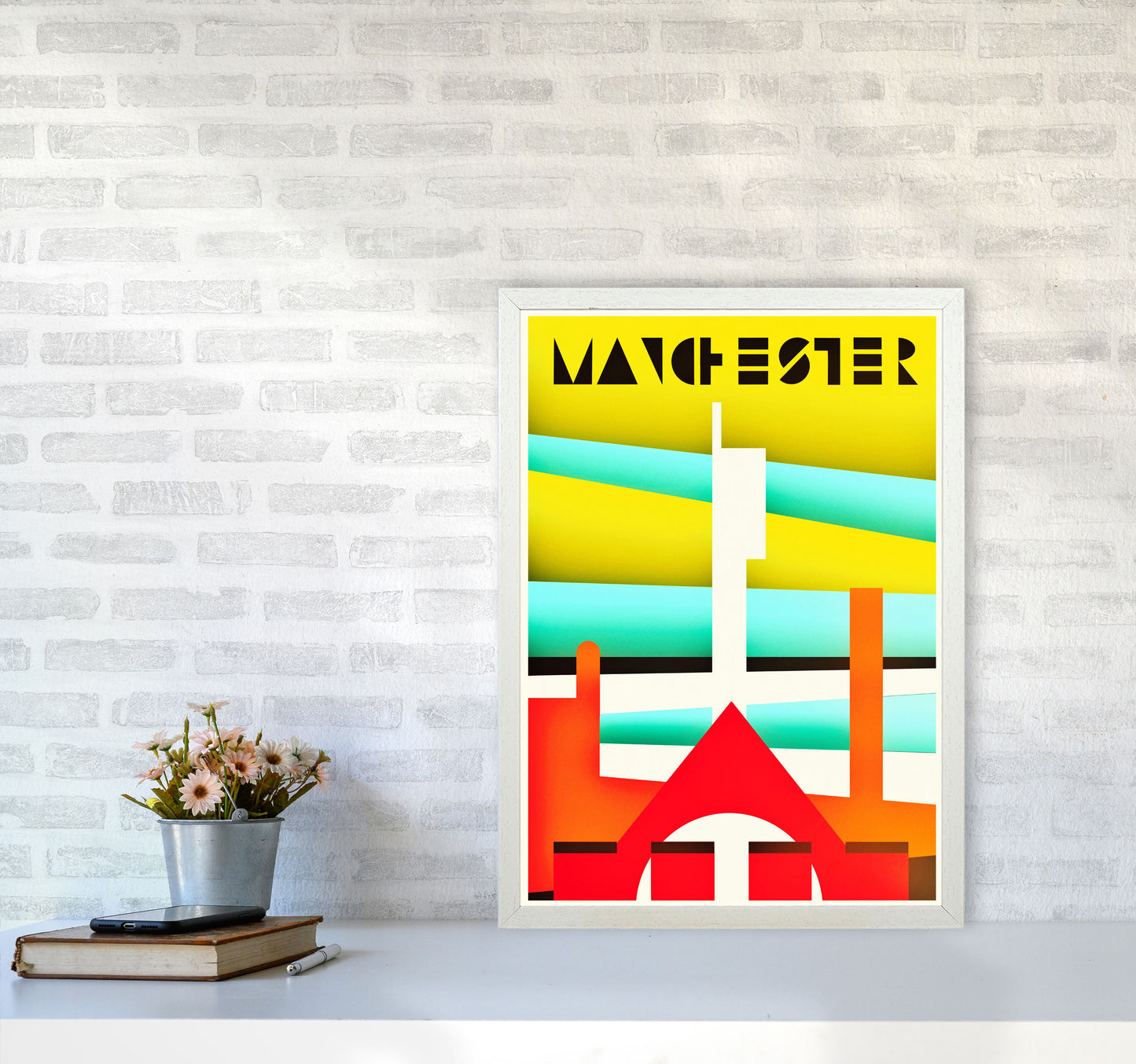 Manchester Travel Art Print by Richard O'Neill A2 Oak Frame