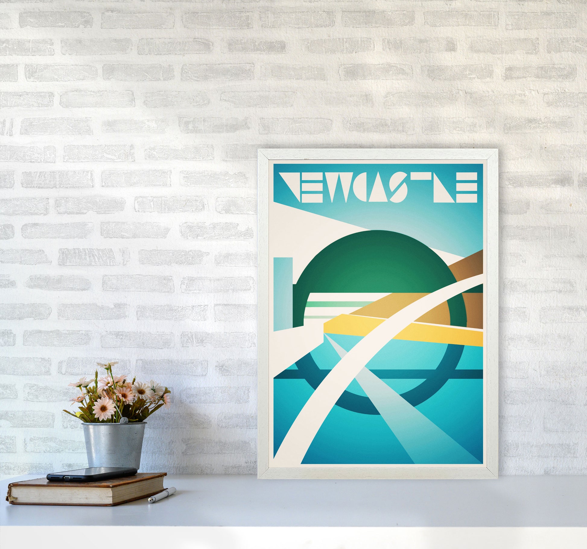 Newcastle 2 Travel Art Print by Richard O'Neill A2 Oak Frame