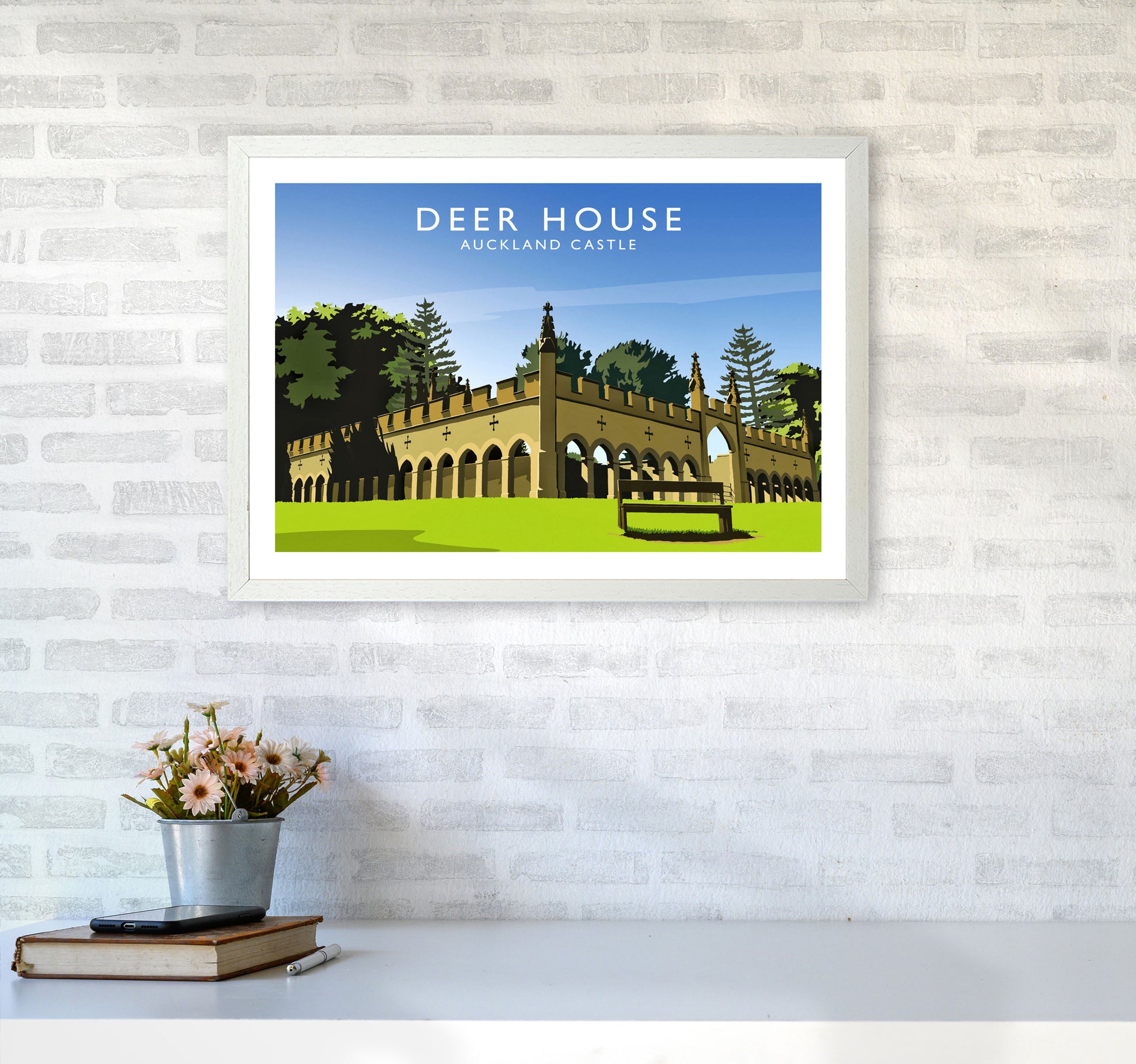 Deer House Travel Art Print by Richard O'Neill A2 Oak Frame