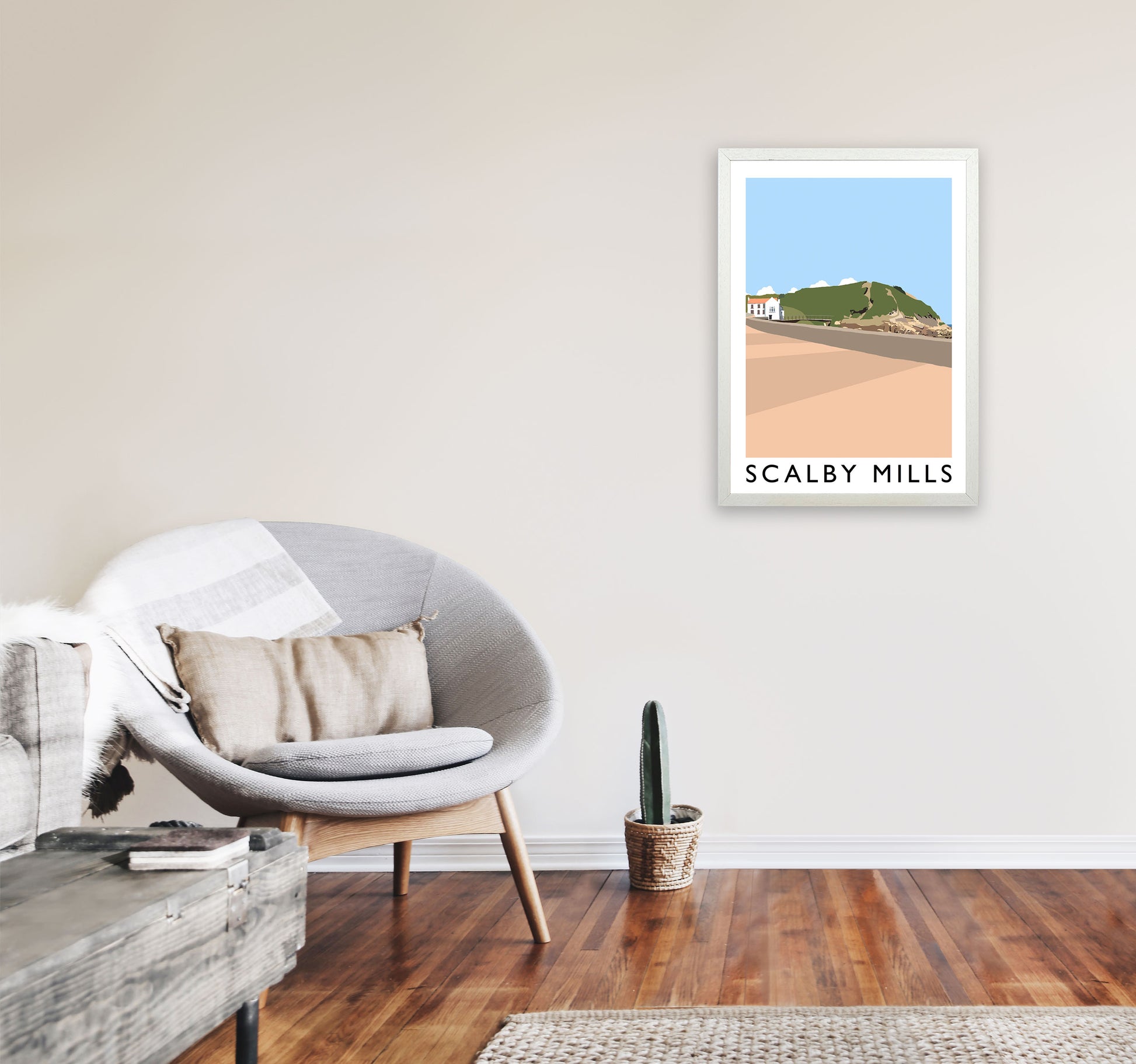 Scalby Mills Art Print by Richard O'Neill A2 Oak Frame