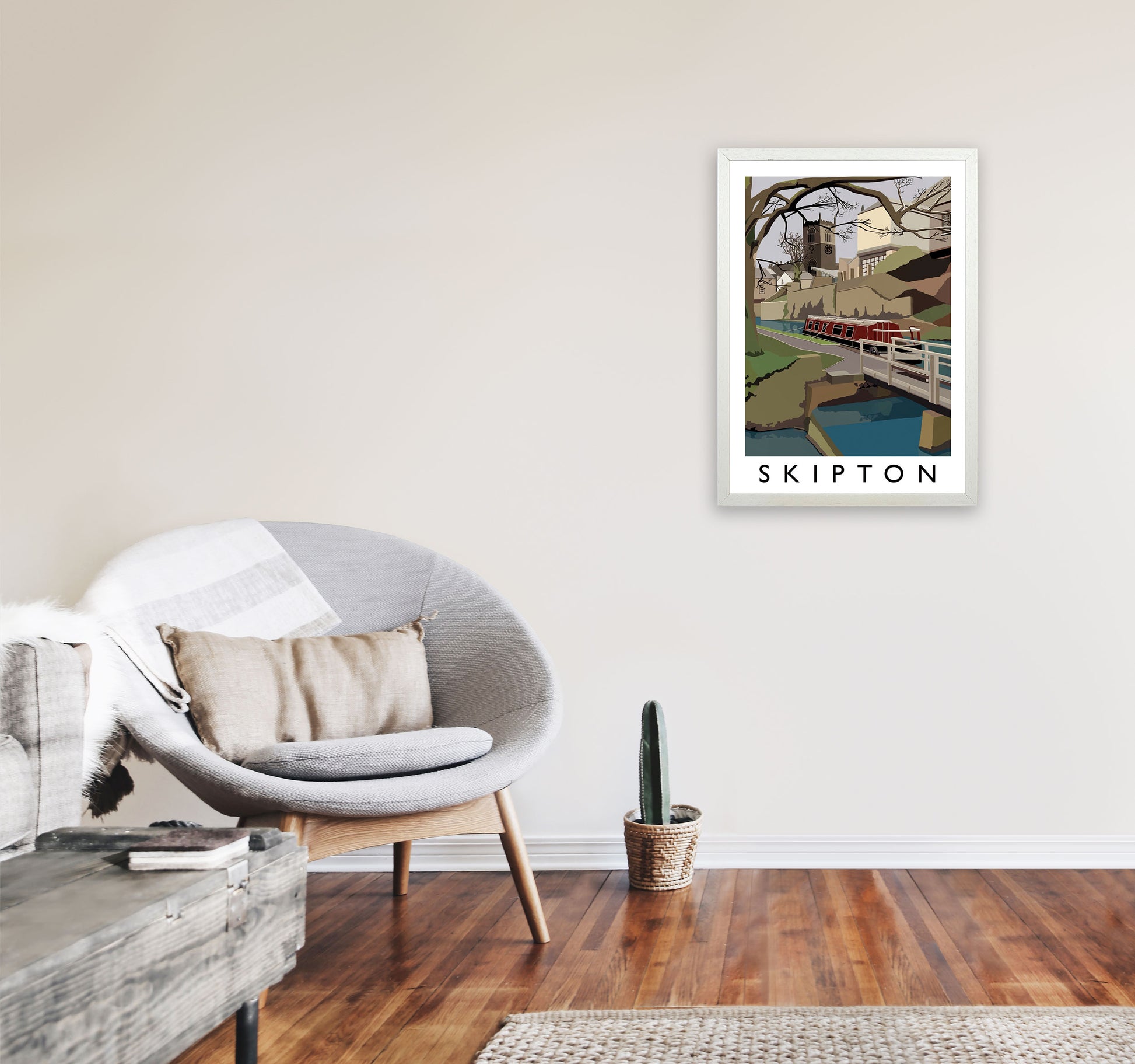 Skipton by Richard O'Neill Yorkshire Art Print, Vintage Travel Poster A2 Oak Frame