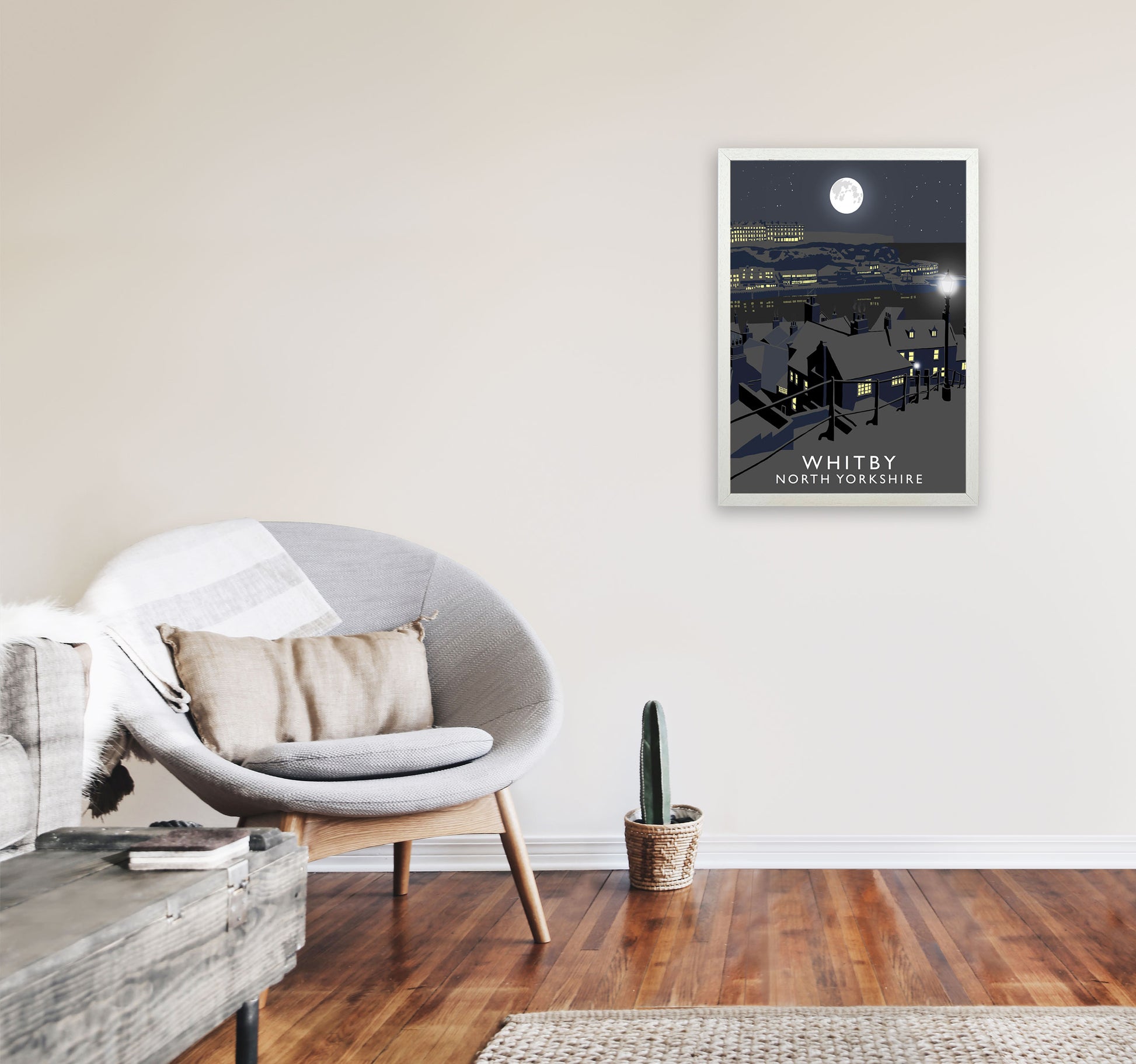 Whitby by Richard O'Neill Yorkshire Art Print, Vintage Travel Poster A2 Oak Frame