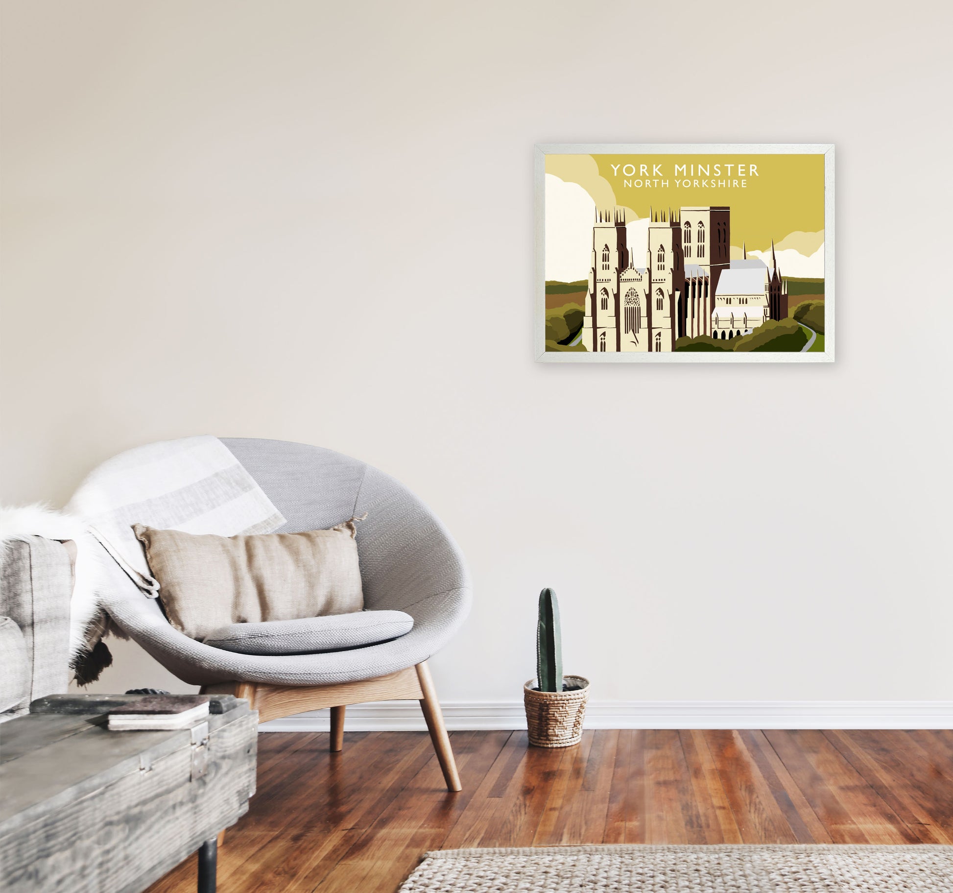 York Minster by Richard O'Neill Yorkshire Art Print, Vintage Travel Poster A2 Oak Frame