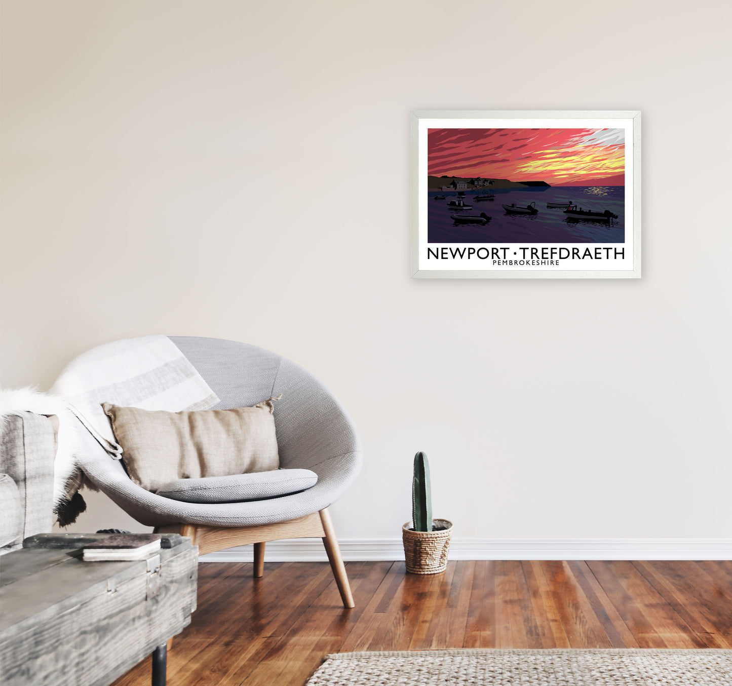 Newport Trefdraeth Pembrokeshire Travel Art Print by Richard O'Neill A2 Oak Frame