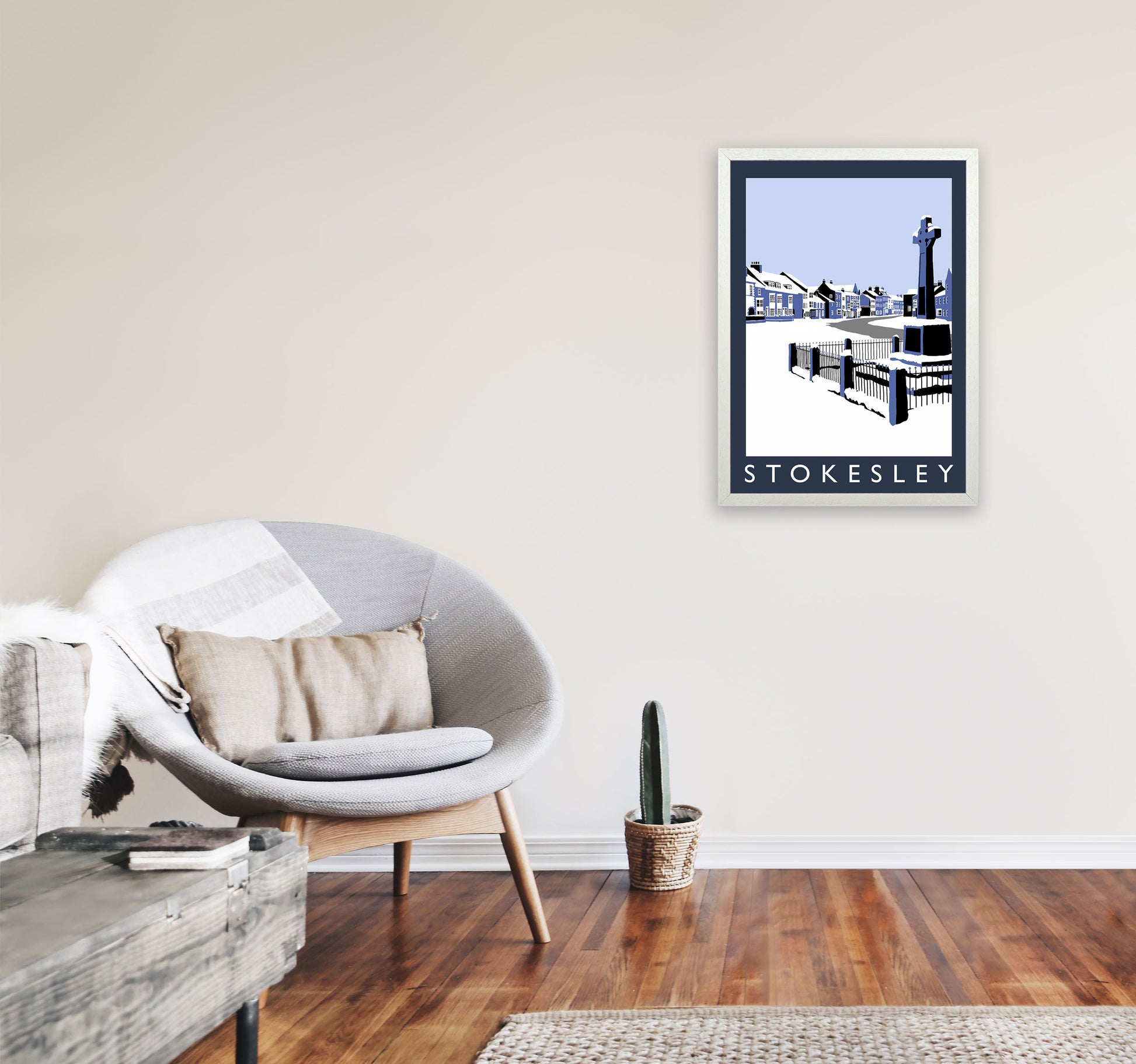 Stokesley In Snow Portrait by Richard O'Neill A2 Oak Frame