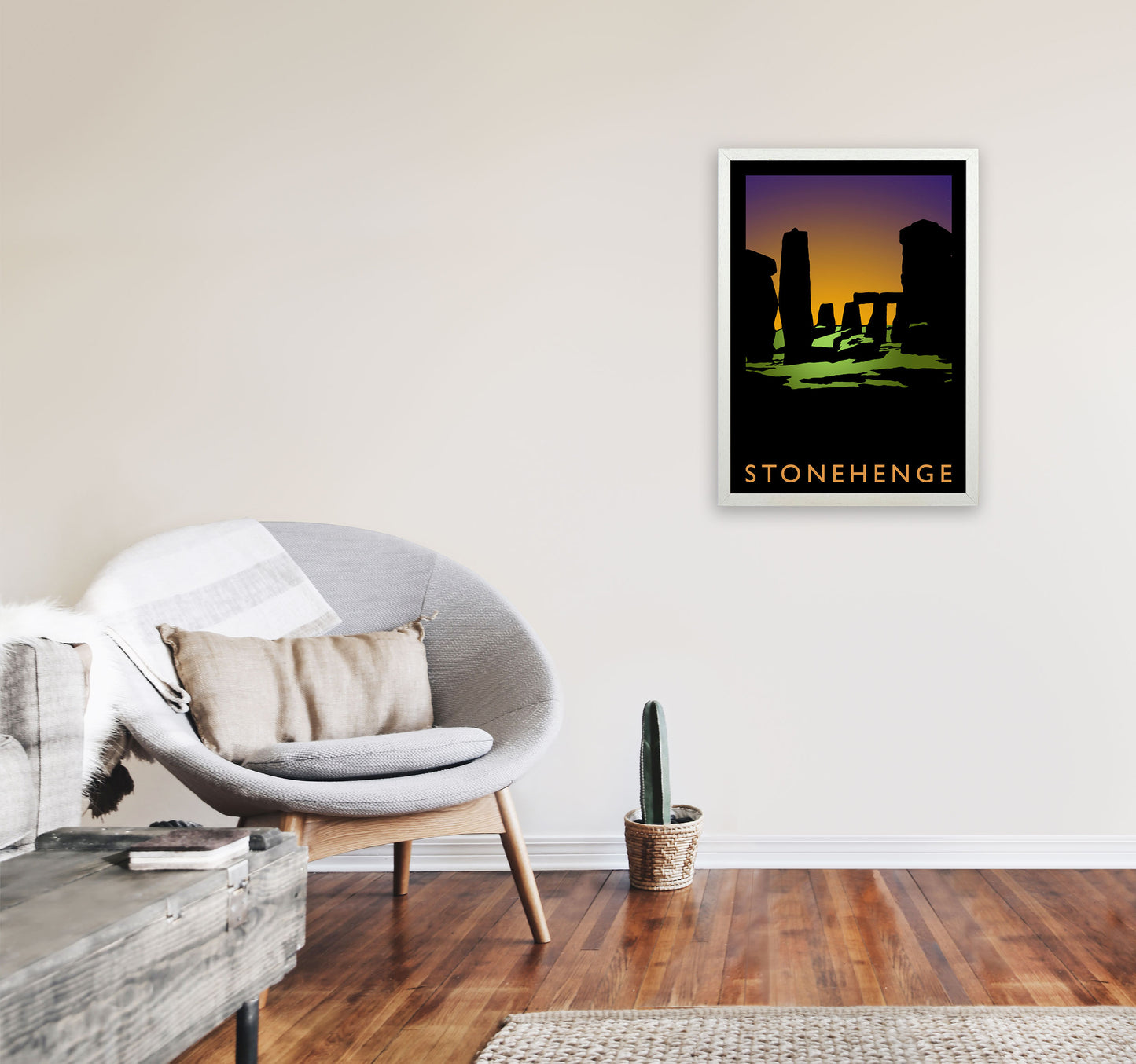 Stonehenge Travel Art Print by Richard O'Neill, Framed Wall Art A2 Oak Frame