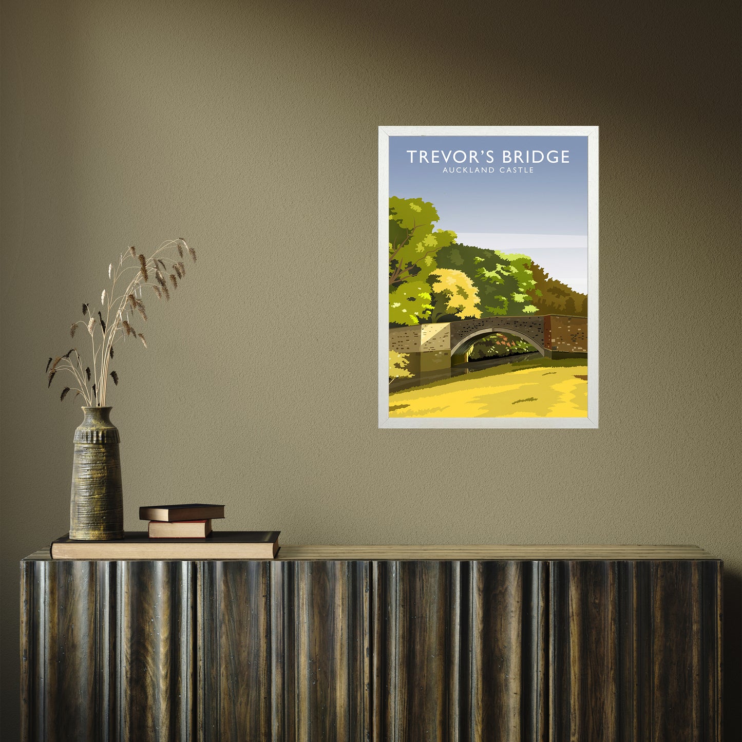 Trevor's Bridge portrait by Richard O'Neill A2 White Frame