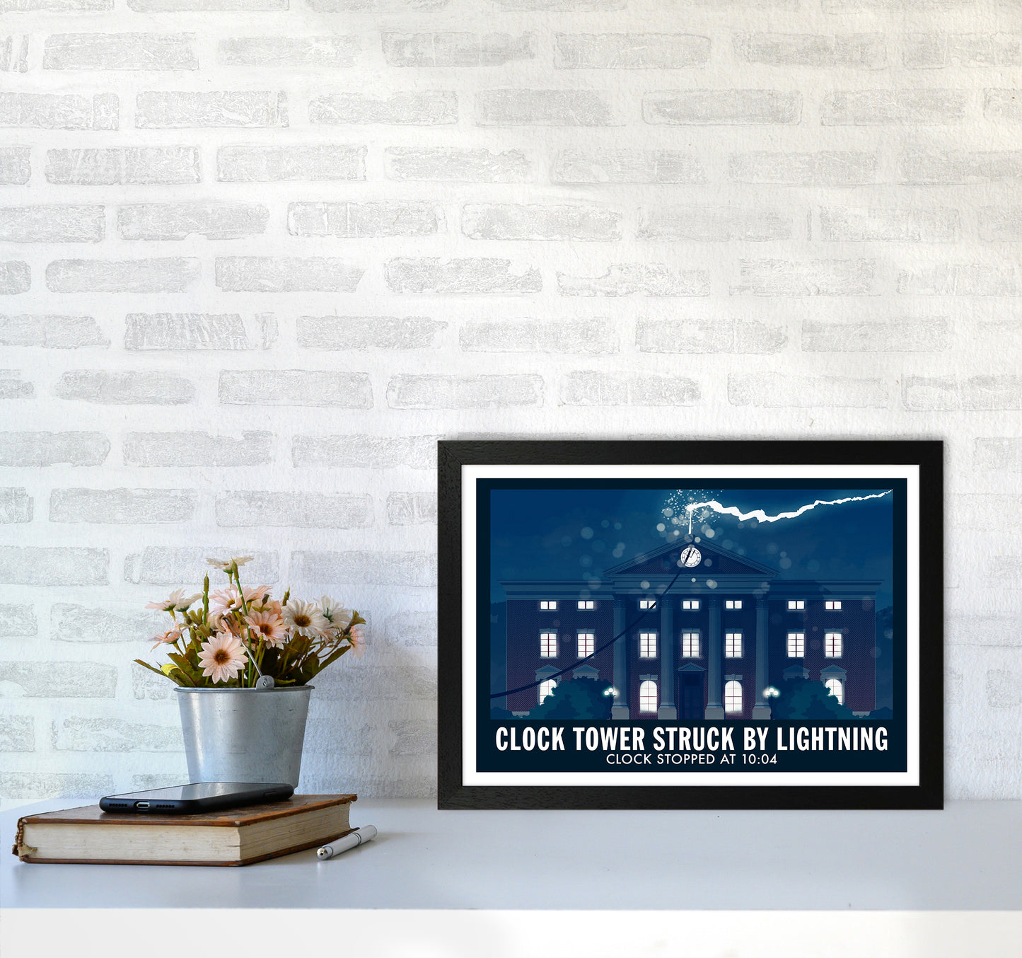 Clock Tower Struck By Lightning Art Print by Richard O'Neill A3 White Frame