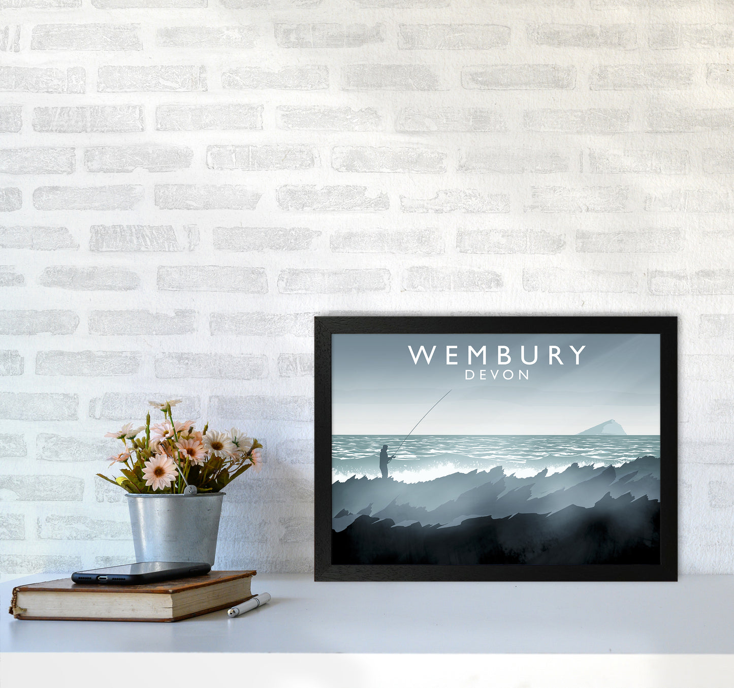 Wembury Travel Art Print by Richard O'Neill A3 White Frame