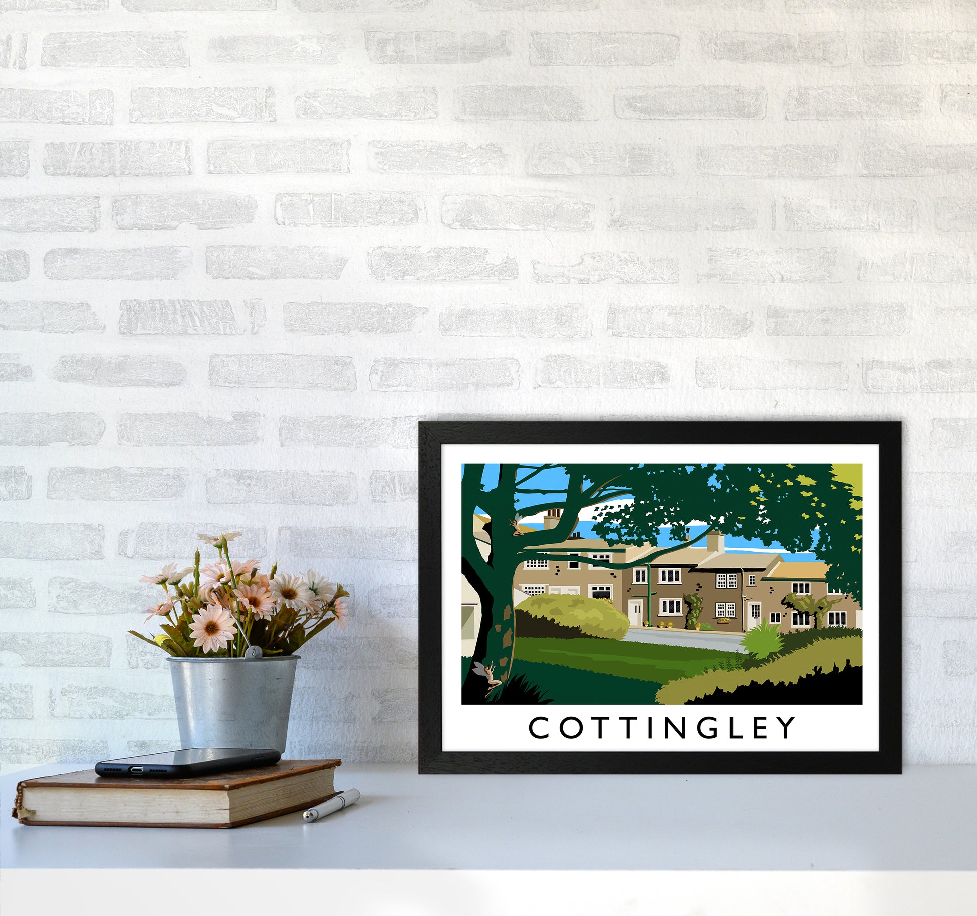 Cottingley Travel Art Print by Richard O'Neill A3 White Frame