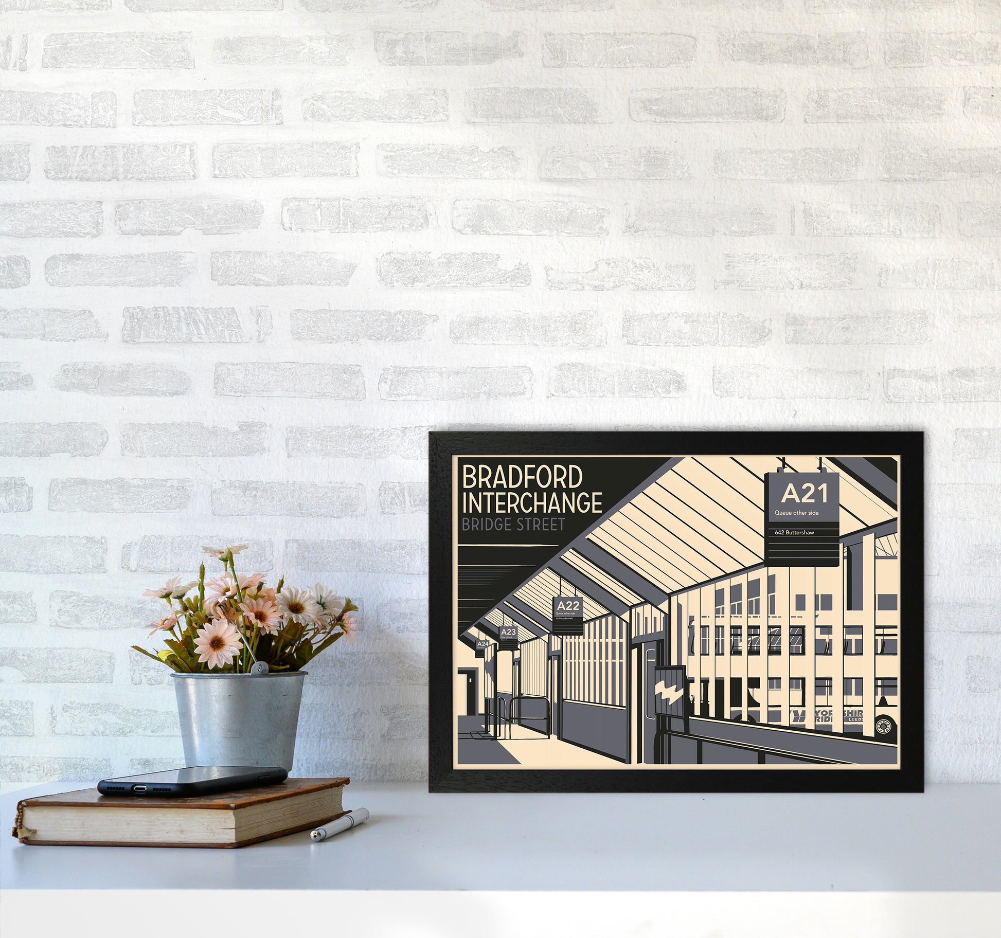Bradford Interchange, Bridge Street Travel Art Print by Richard O'Neill A3 White Frame