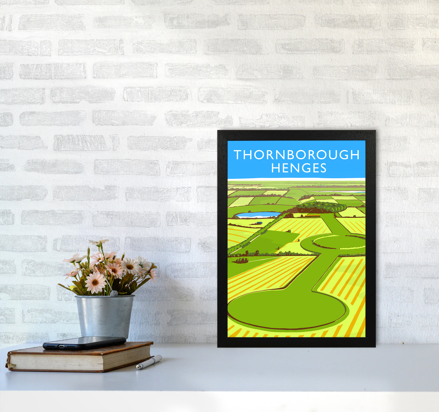 Thornborough Henges portrait Travel Art Print by Richard O'Neill A3 White Frame