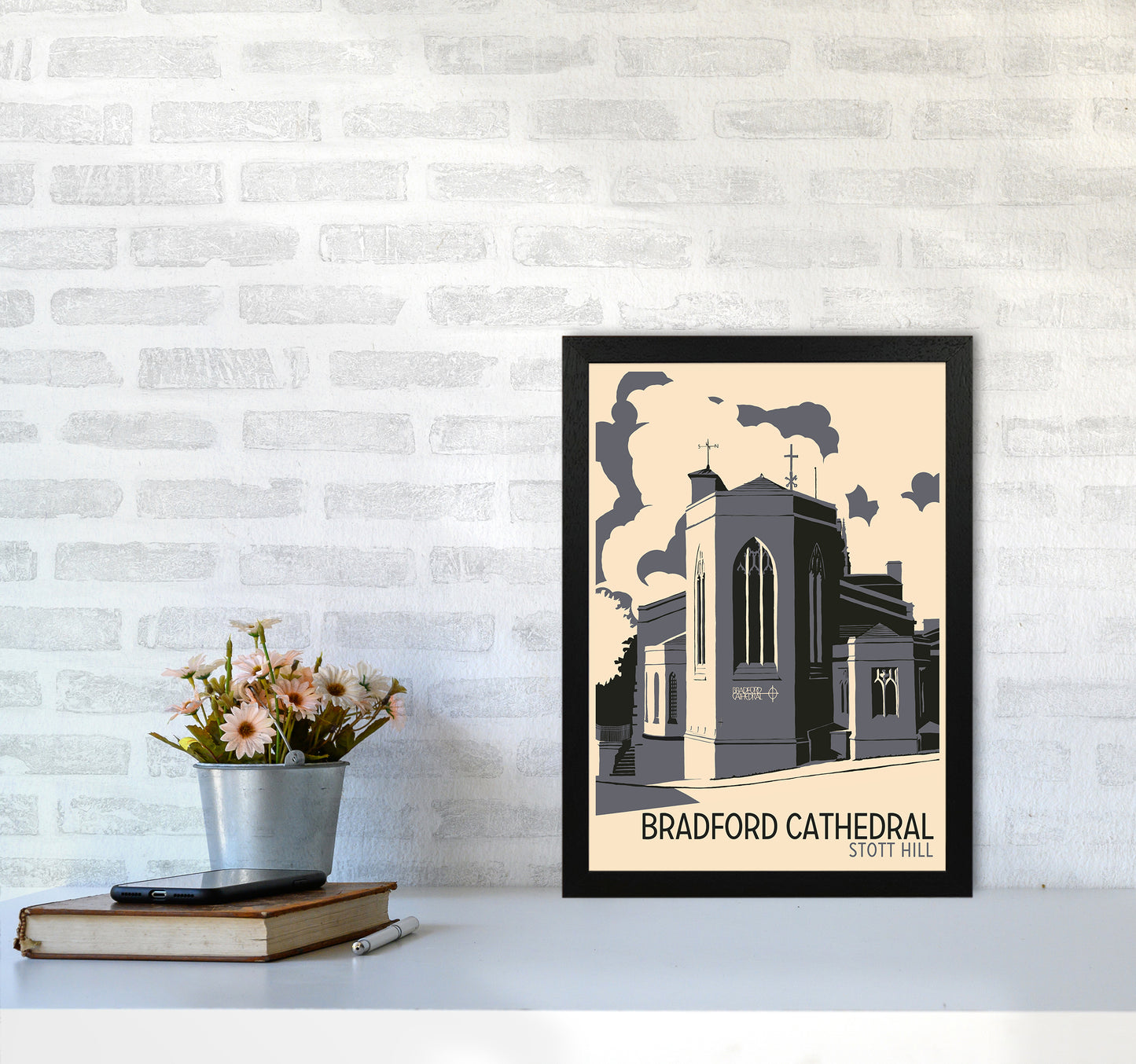 Bradford Cathedral, Stott Hill Travel Art Print by Richard O'Neill A3 White Frame