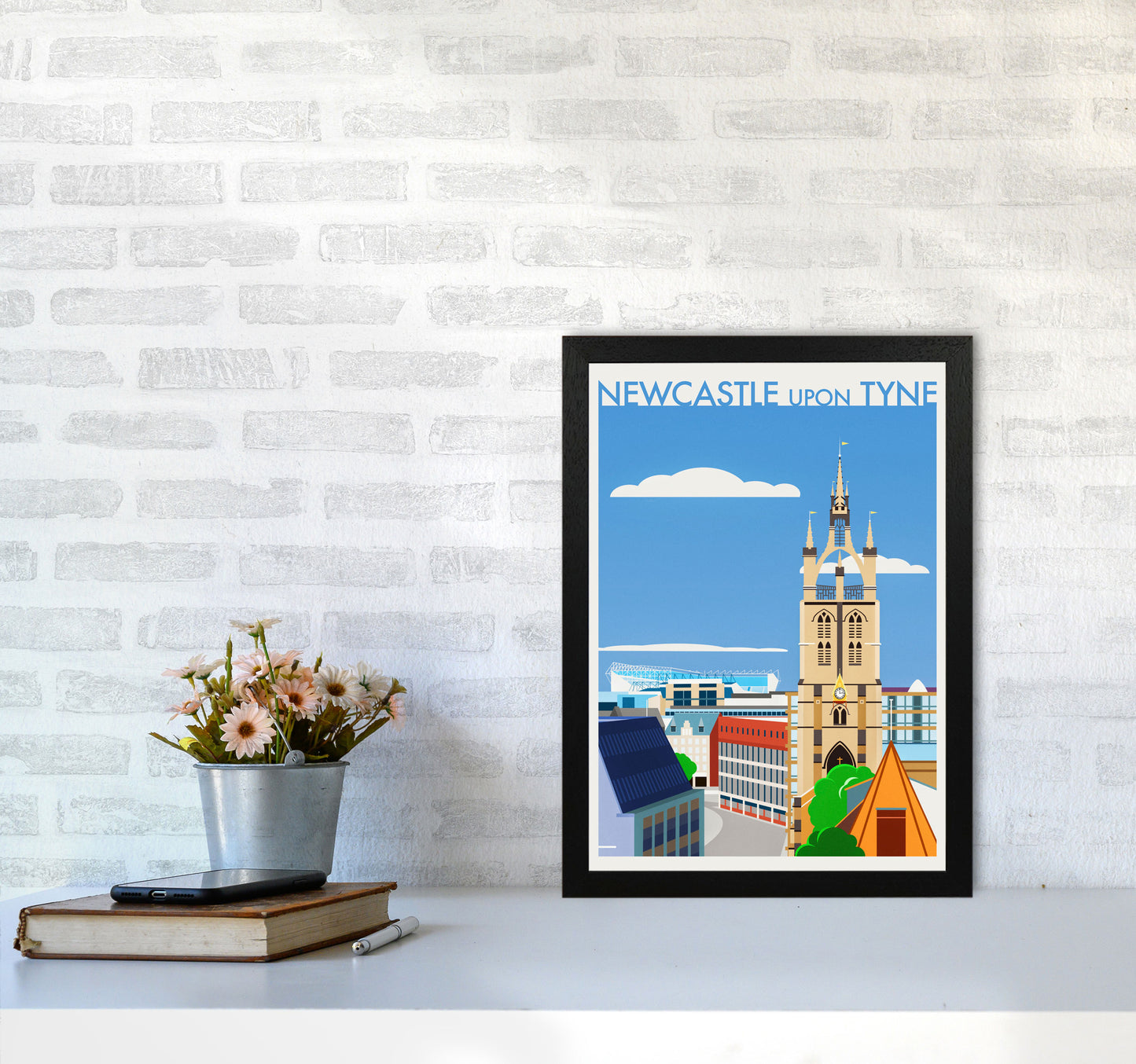 Newcastle upon Tyne 2 (Day) Travel Art Print by Richard O'Neill A3 White Frame
