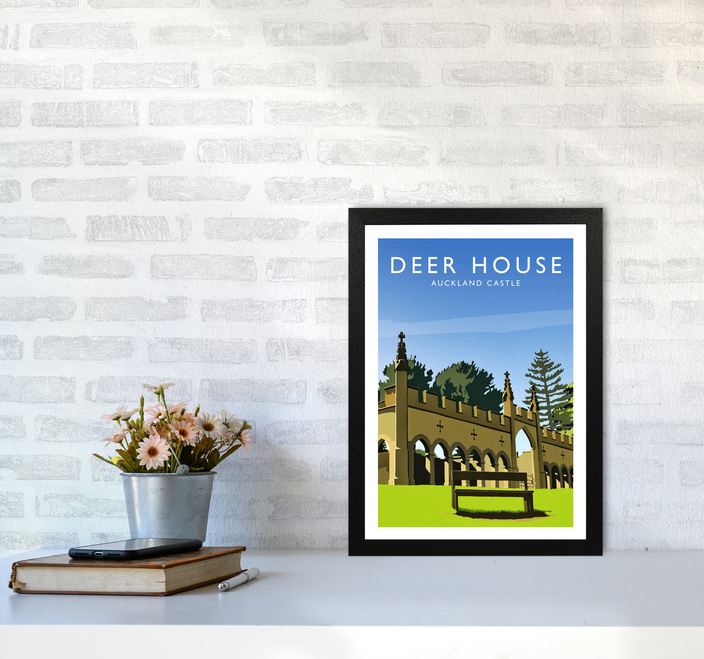 Deer House portrait Travel Art Print by Richard O'Neill A3 White Frame