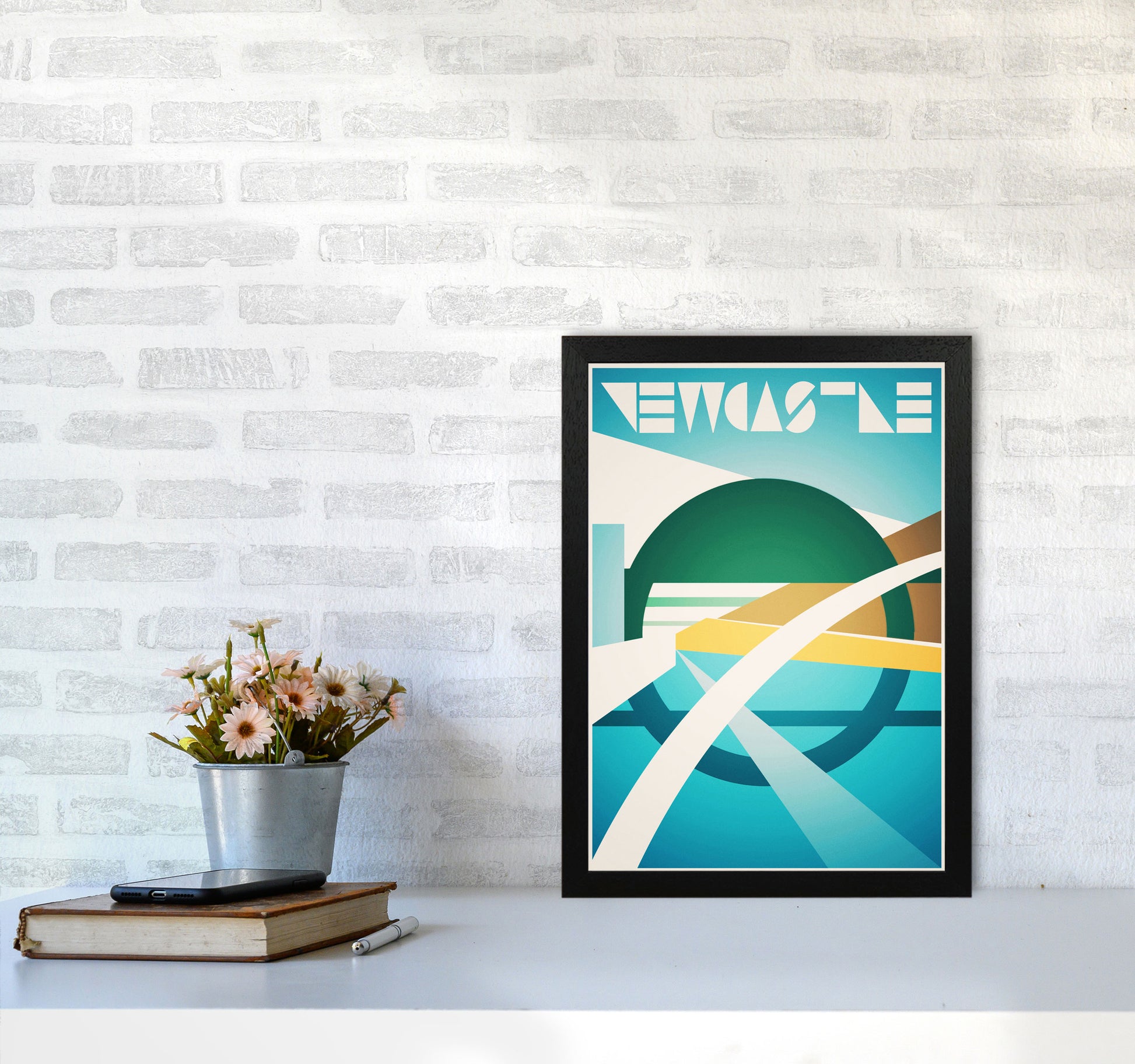 Newcastle 2 Travel Art Print by Richard O'Neill A3 White Frame