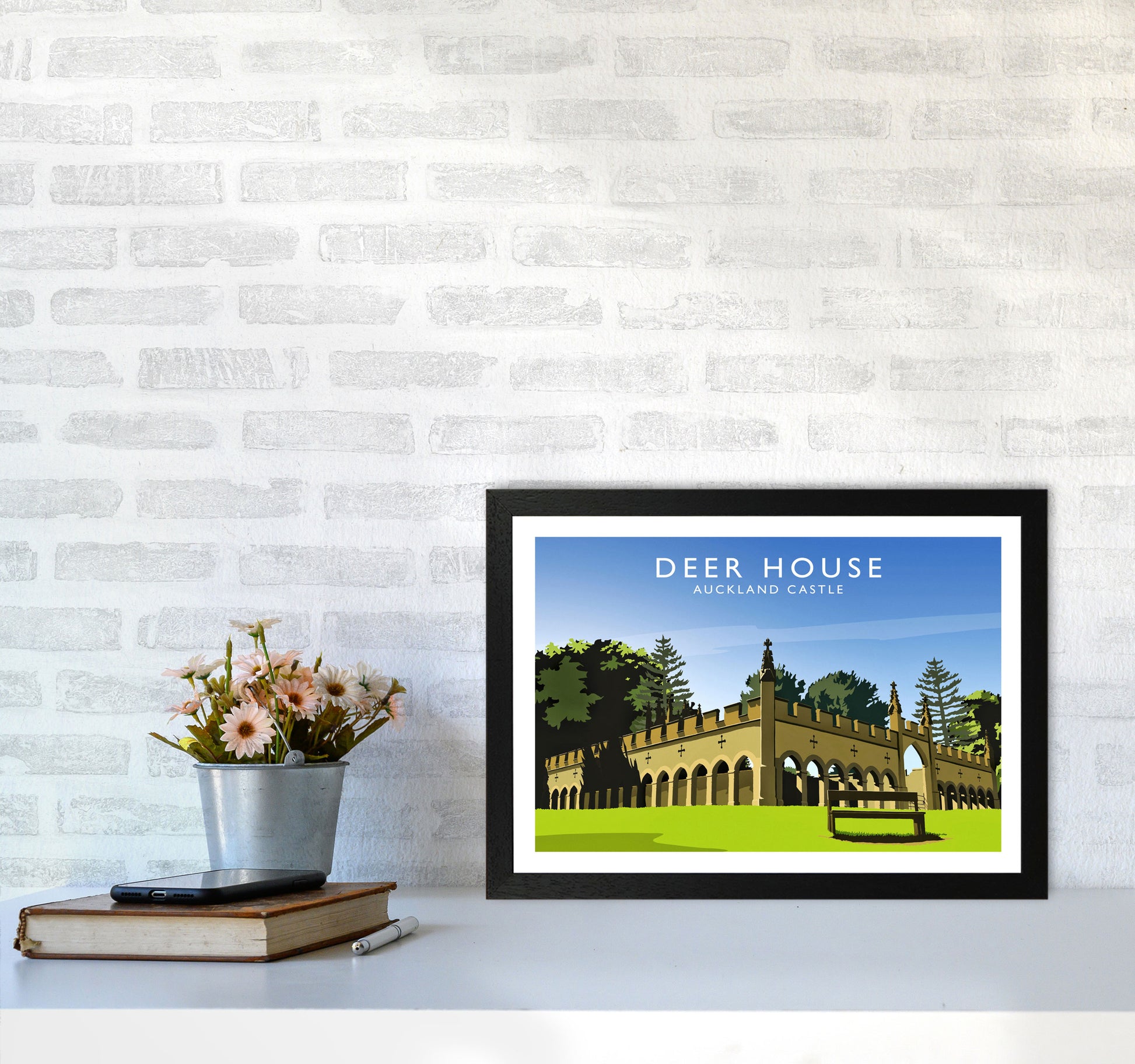 Deer House Travel Art Print by Richard O'Neill A3 White Frame