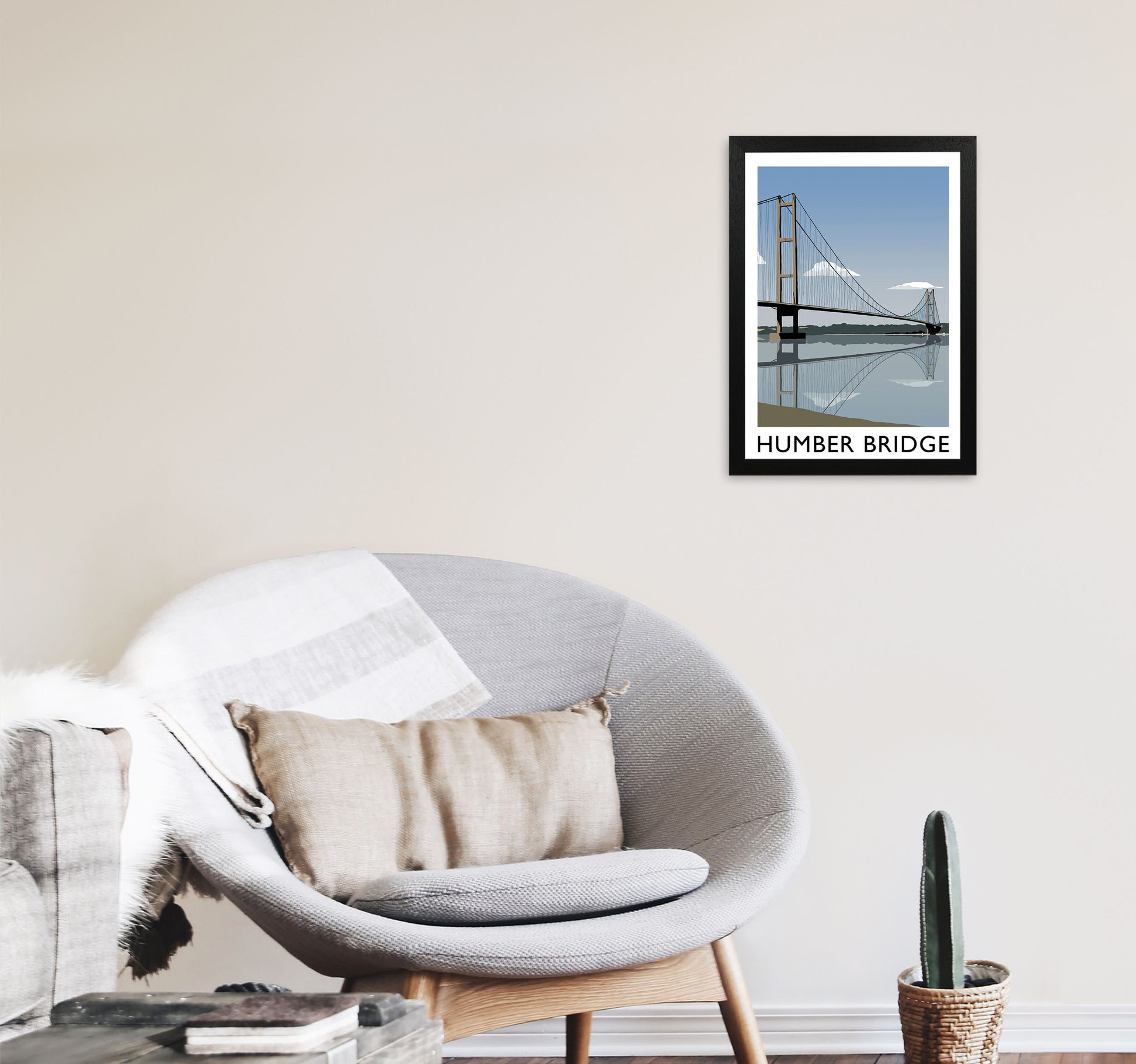 Humber Bridge Framed Digital Art Print by Richard O'Neill A3 White Frame