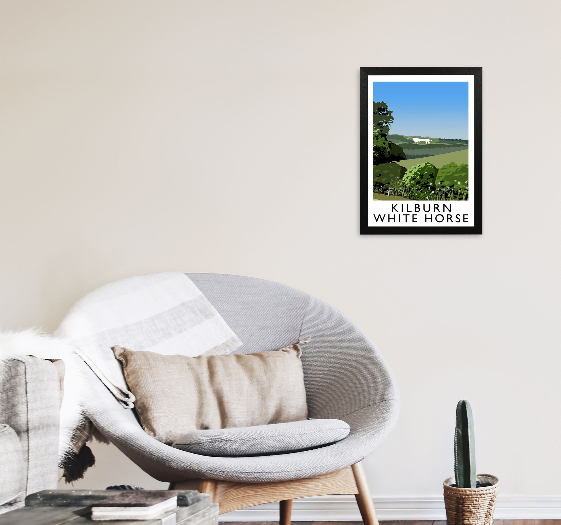 Kilburn White Horse by Richard O'Neill Yorkshire Art Print A3 White Frame