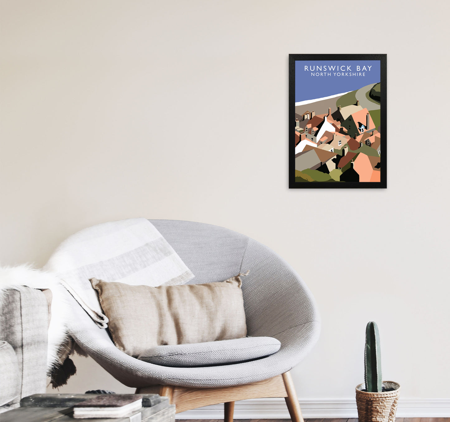 Runswick Bay North Yorkshire Art Print by Richard O'Neill A3 White Frame