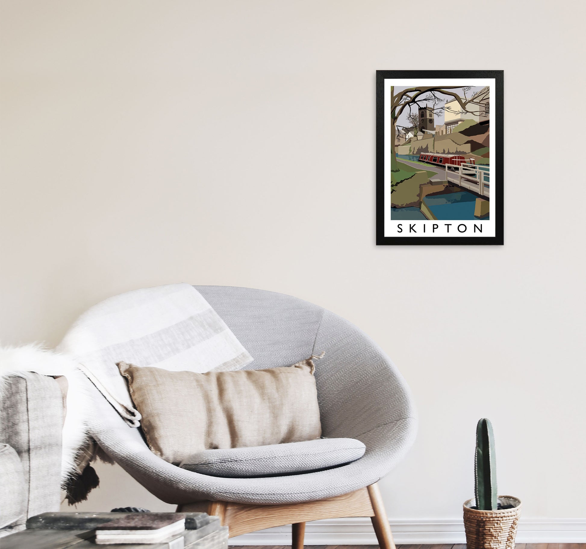 Skipton by Richard O'Neill Yorkshire Art Print, Vintage Travel Poster A3 White Frame
