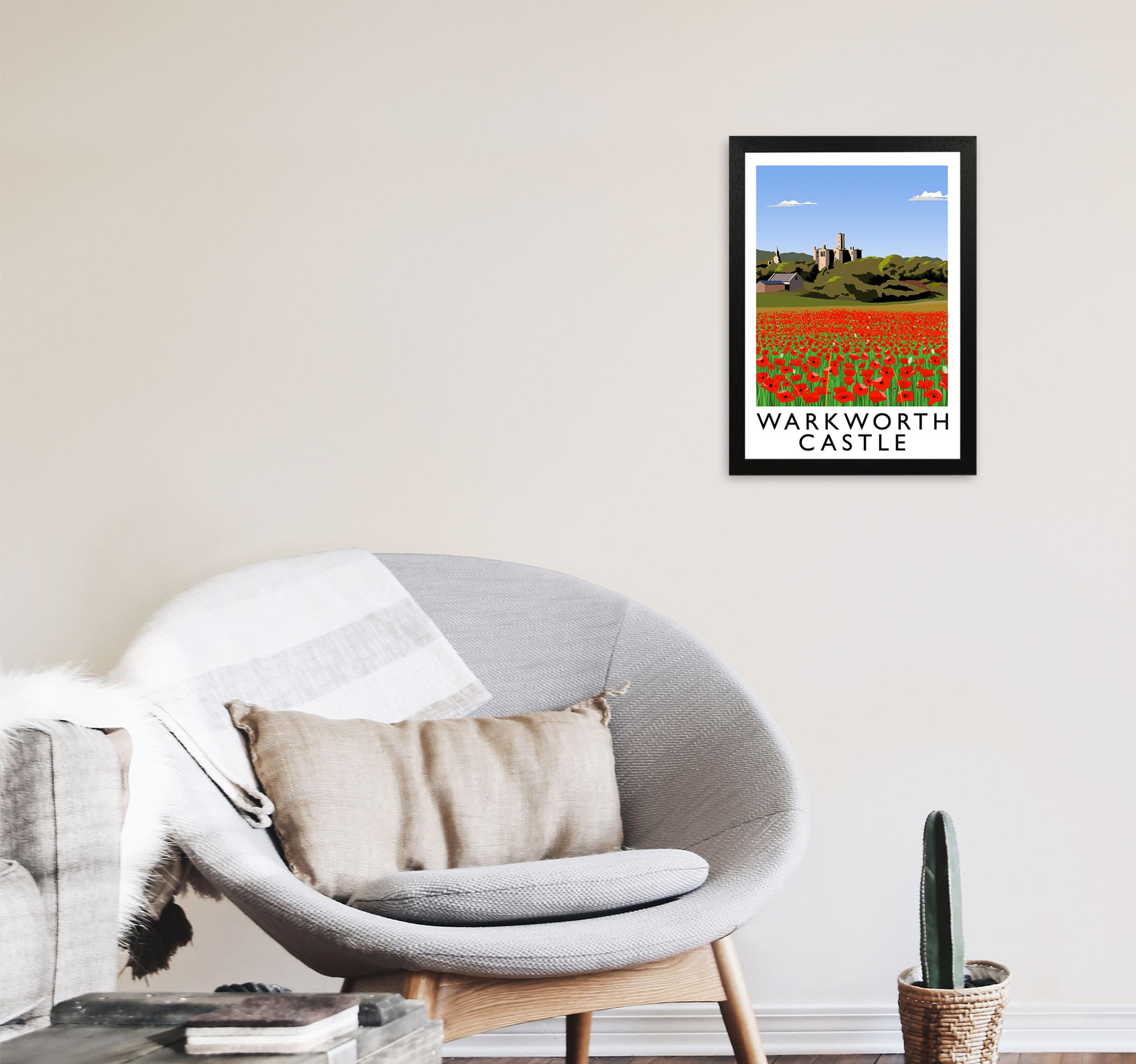 Warkworth Castle Art Print by Richard O'Neill A3 White Frame