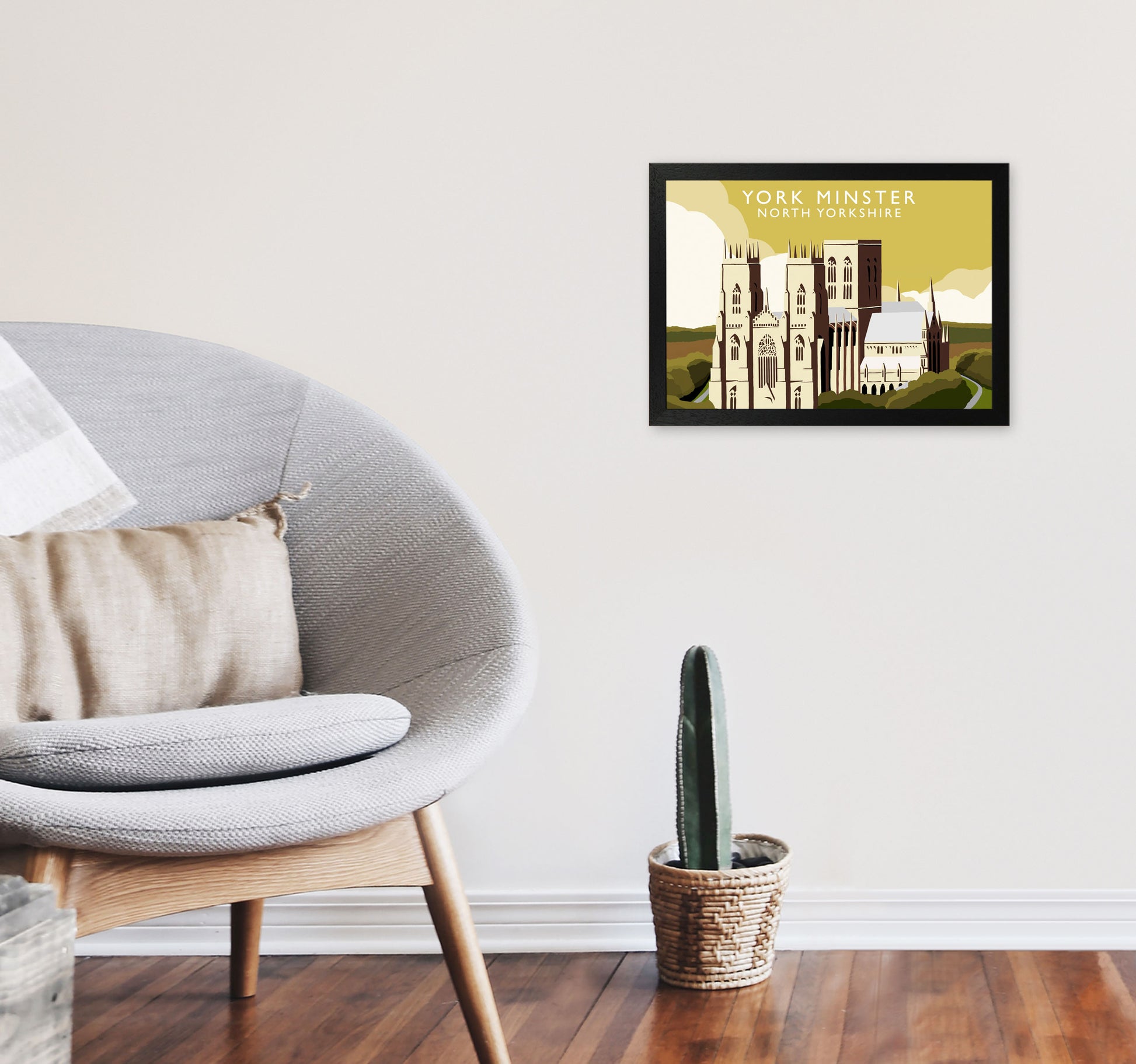 York Minster by Richard O'Neill Yorkshire Art Print, Vintage Travel Poster A3 White Frame