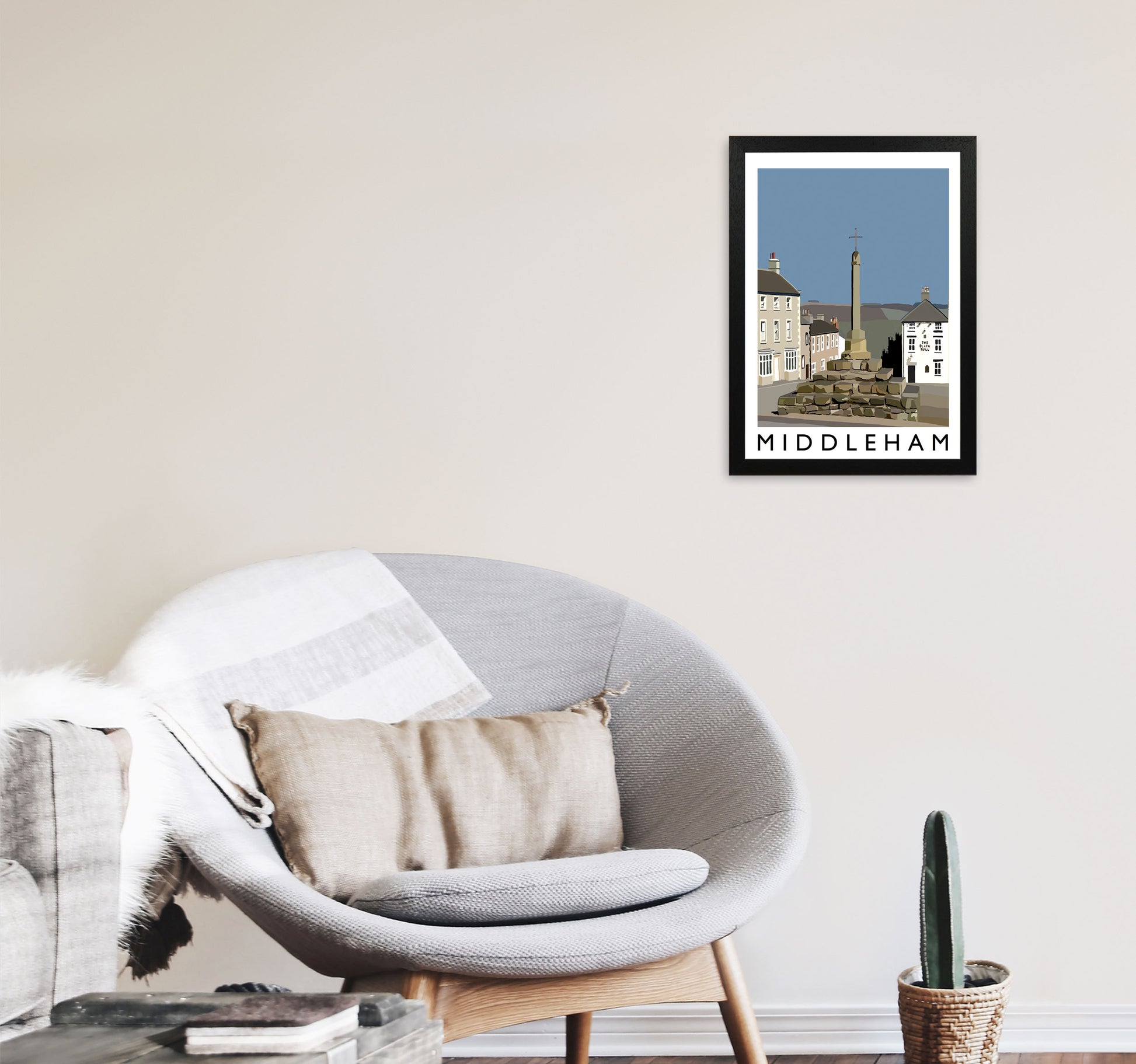 Middleham by Richard O'Neill Yorkshire Art Print, Vintage Travel Poster A3 White Frame