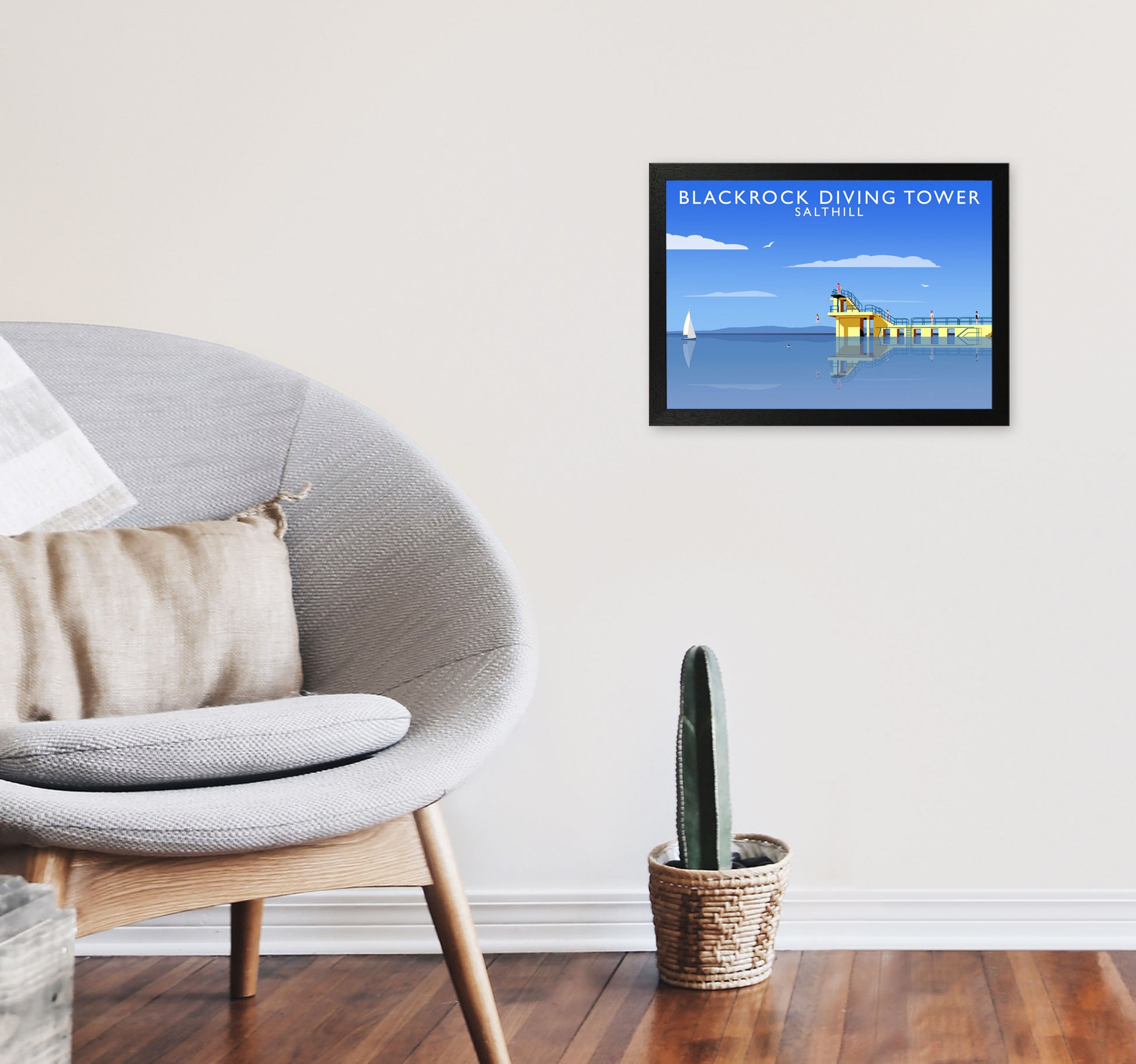 Blackrock Diving Tower (Landscape) by Richard O'Neill A3 White Frame