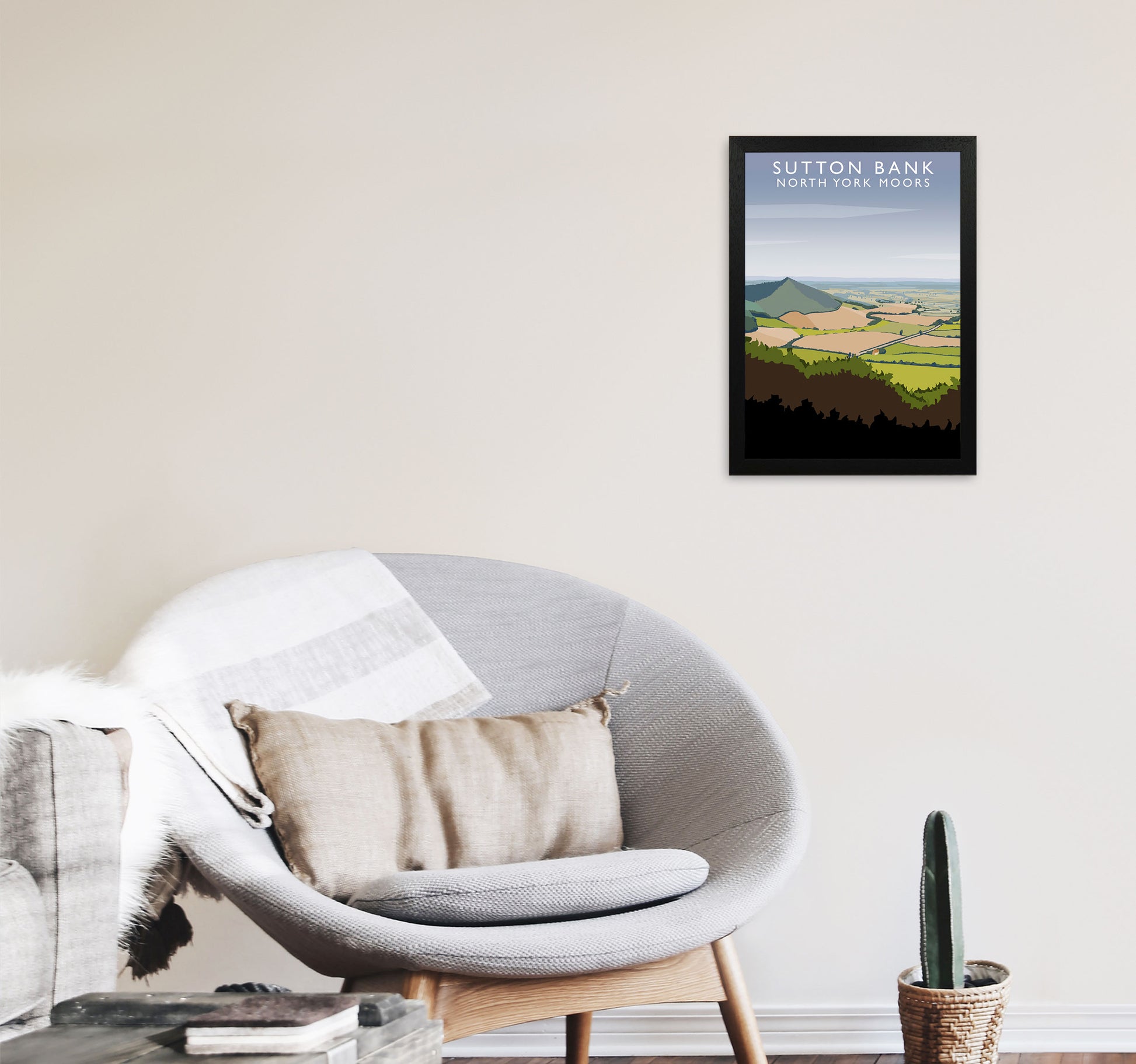 Sutton Bank (Portrait) by Richard O'Neill Yorkshire Art Print, Travel Poster A3 White Frame