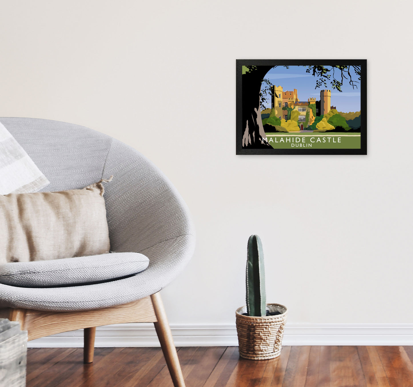 Malahide Castle Dublin Travel Art Print by Richard O'Neill, Framed Wall Art A3 White Frame