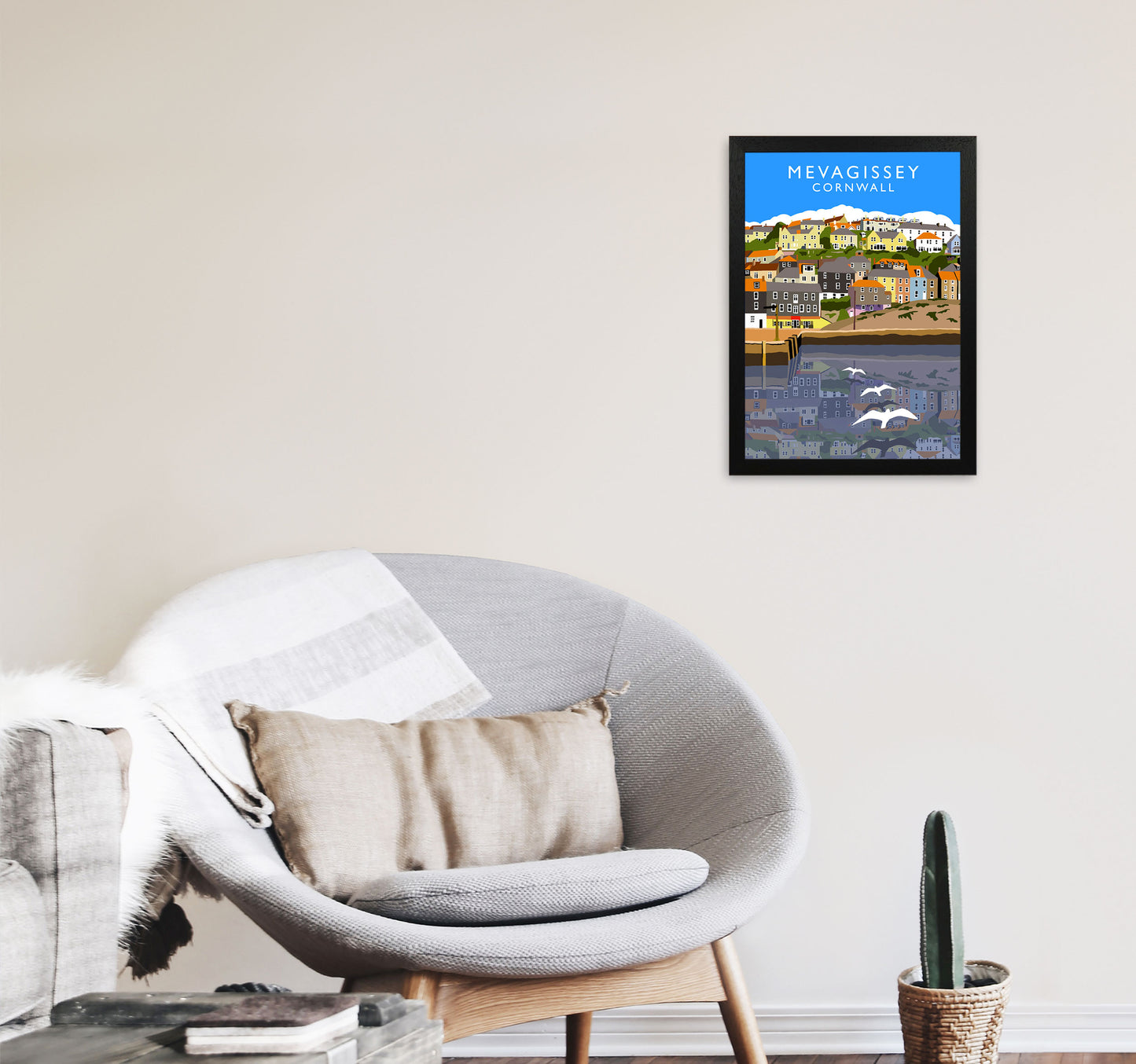 Mevagissey Cornwall Framed Digital Art Print by Richard O'Neill A3 White Frame