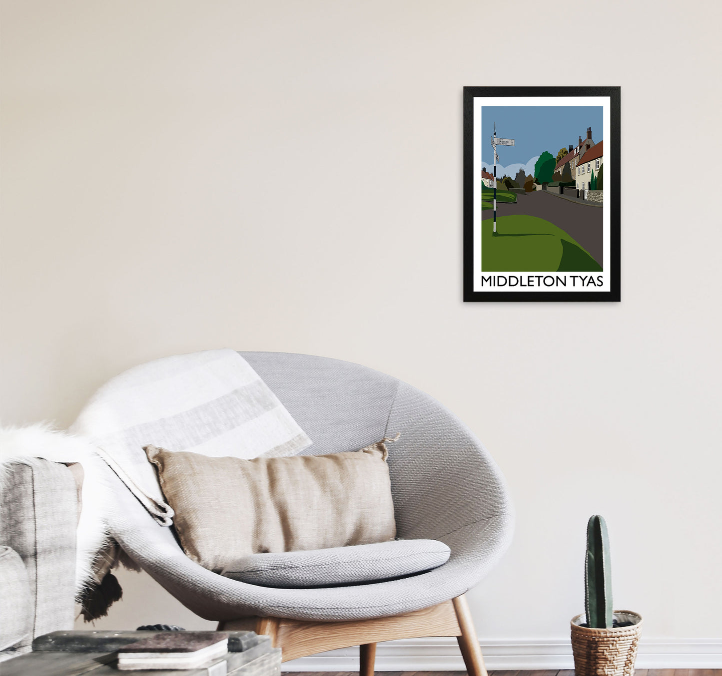 Middleton Tyas Travel Art Print by Richard O'Neill, Framed Wall Art A3 White Frame