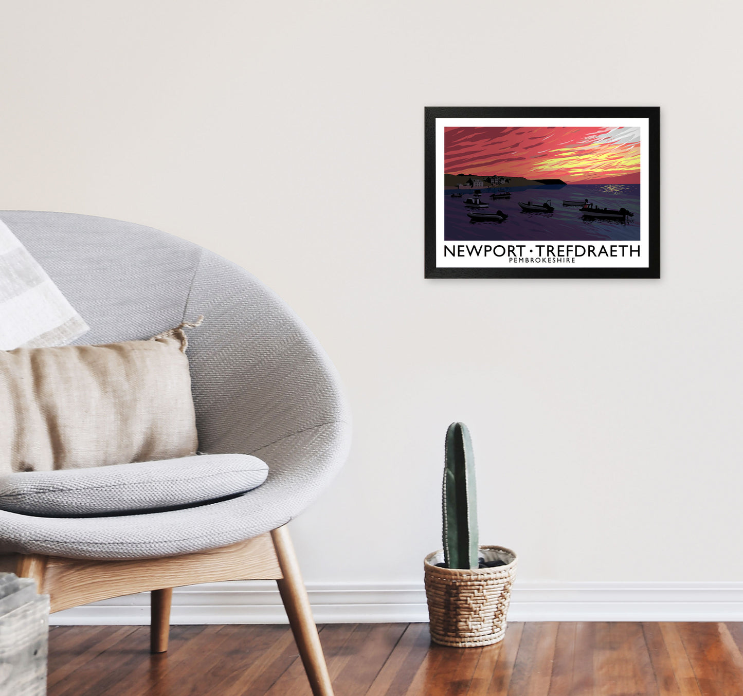 Newport Trefdraeth Pembrokeshire Travel Art Print by Richard O'Neill A3 White Frame