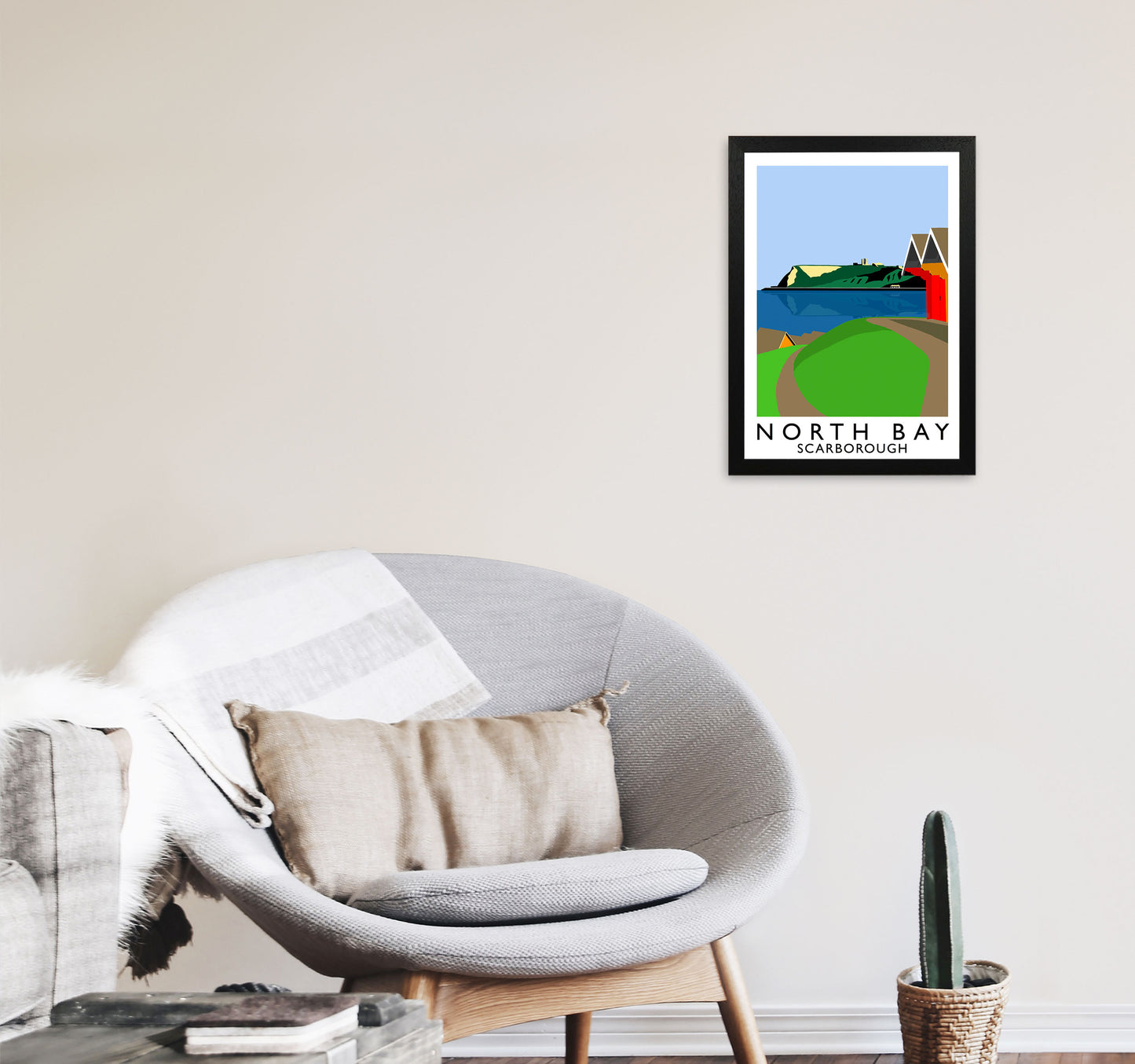 North Bay Scarborough Travel Art Print by Richard O'Neill, Framed Wall Art A3 White Frame