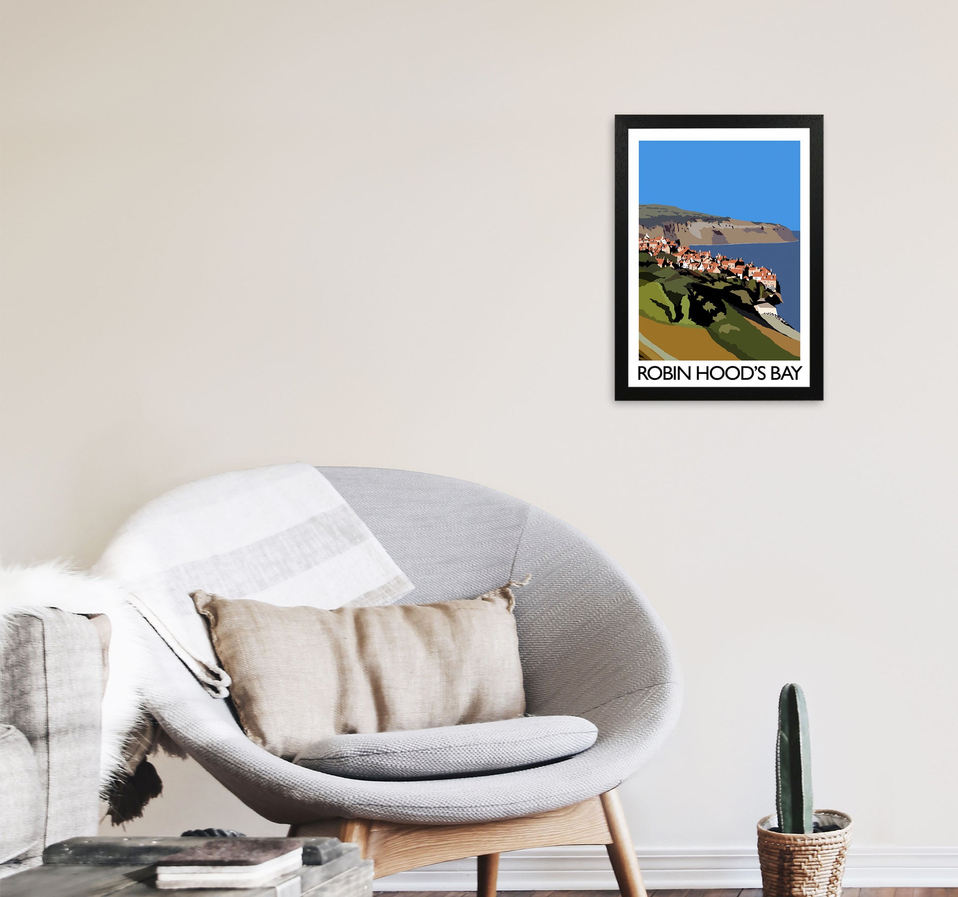Robin Hood's Bay Travel Art Print by Richard O'Neill, Framed Wall Art A3 White Frame