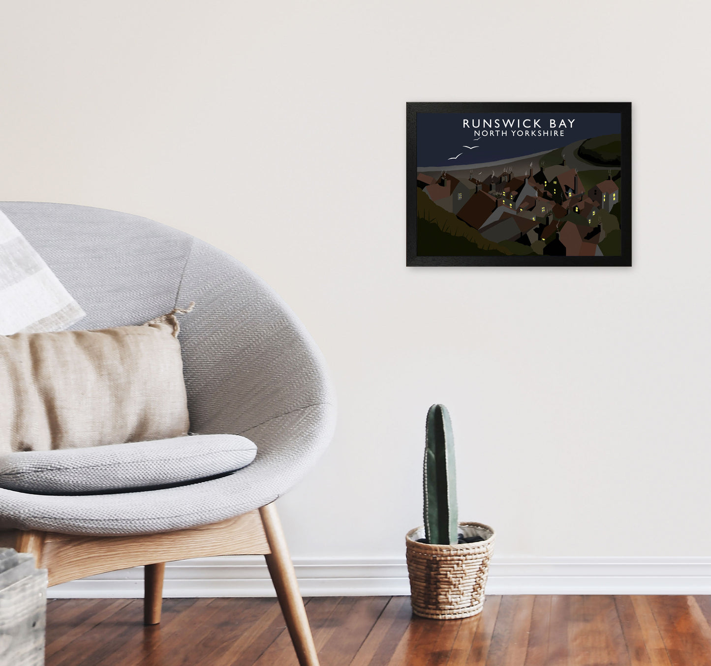 Runswick Bay North Yorkshrie Travel Art Print by Richard O'Neill A3 White Frame