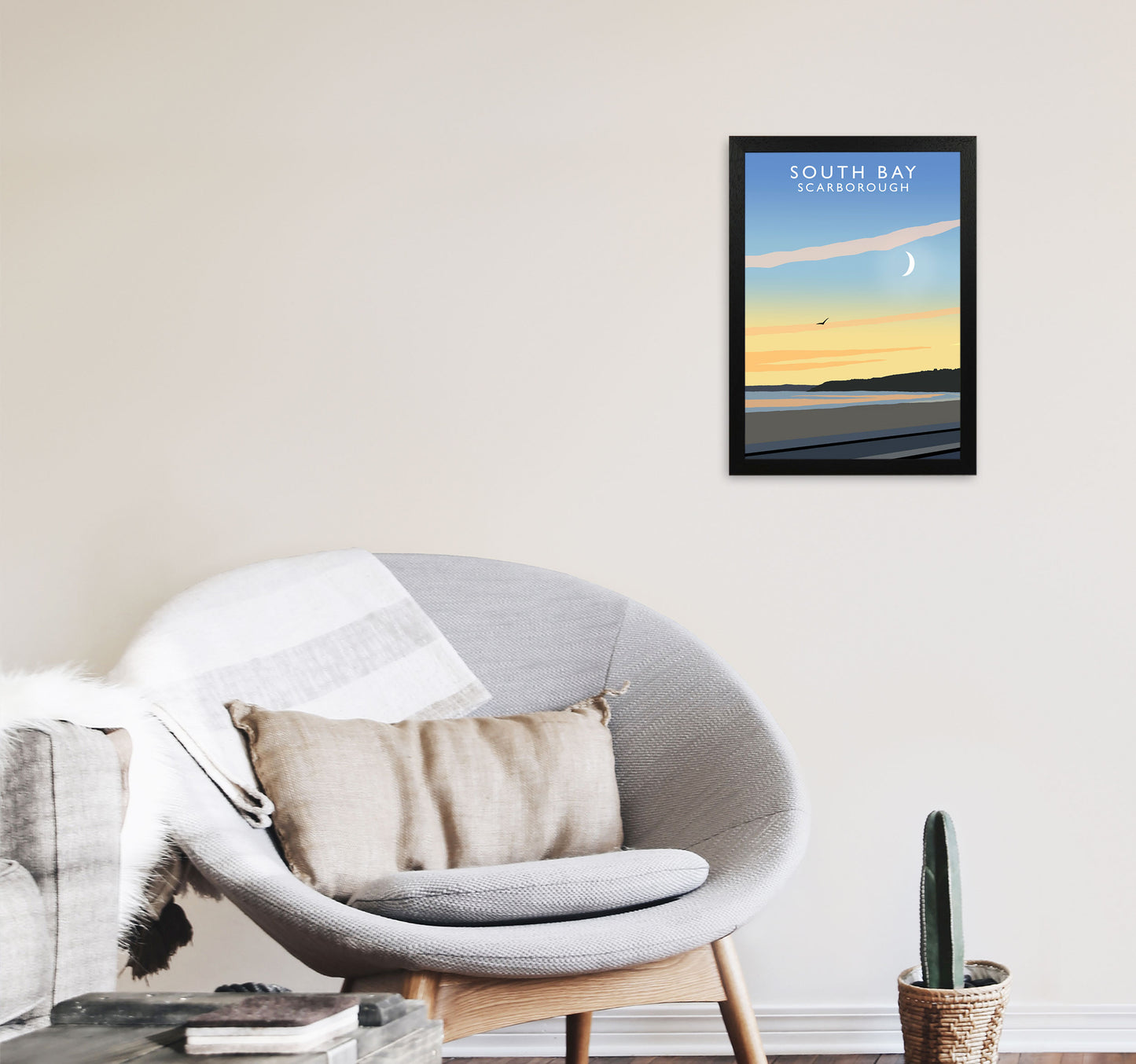 South Bay Scarborough Art Print by Richard O'Neill, Framed Wall Art A3 White Frame