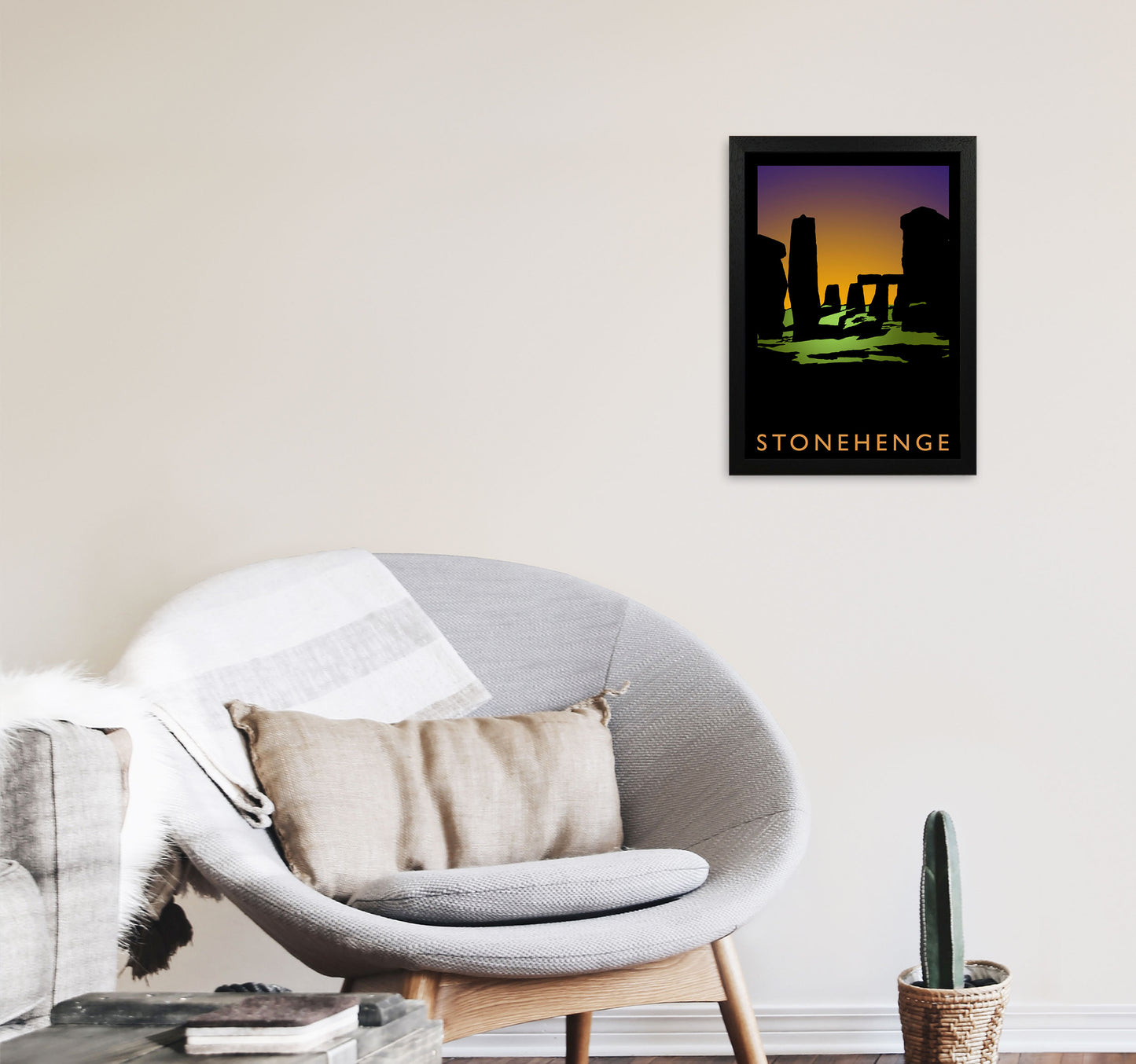 Stonehenge Travel Art Print by Richard O'Neill, Framed Wall Art A3 White Frame