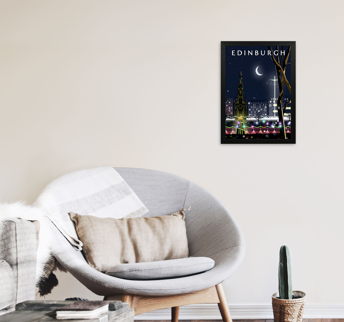 Edinburgh Night Portrait by Richard O'Neill A3 White Frame