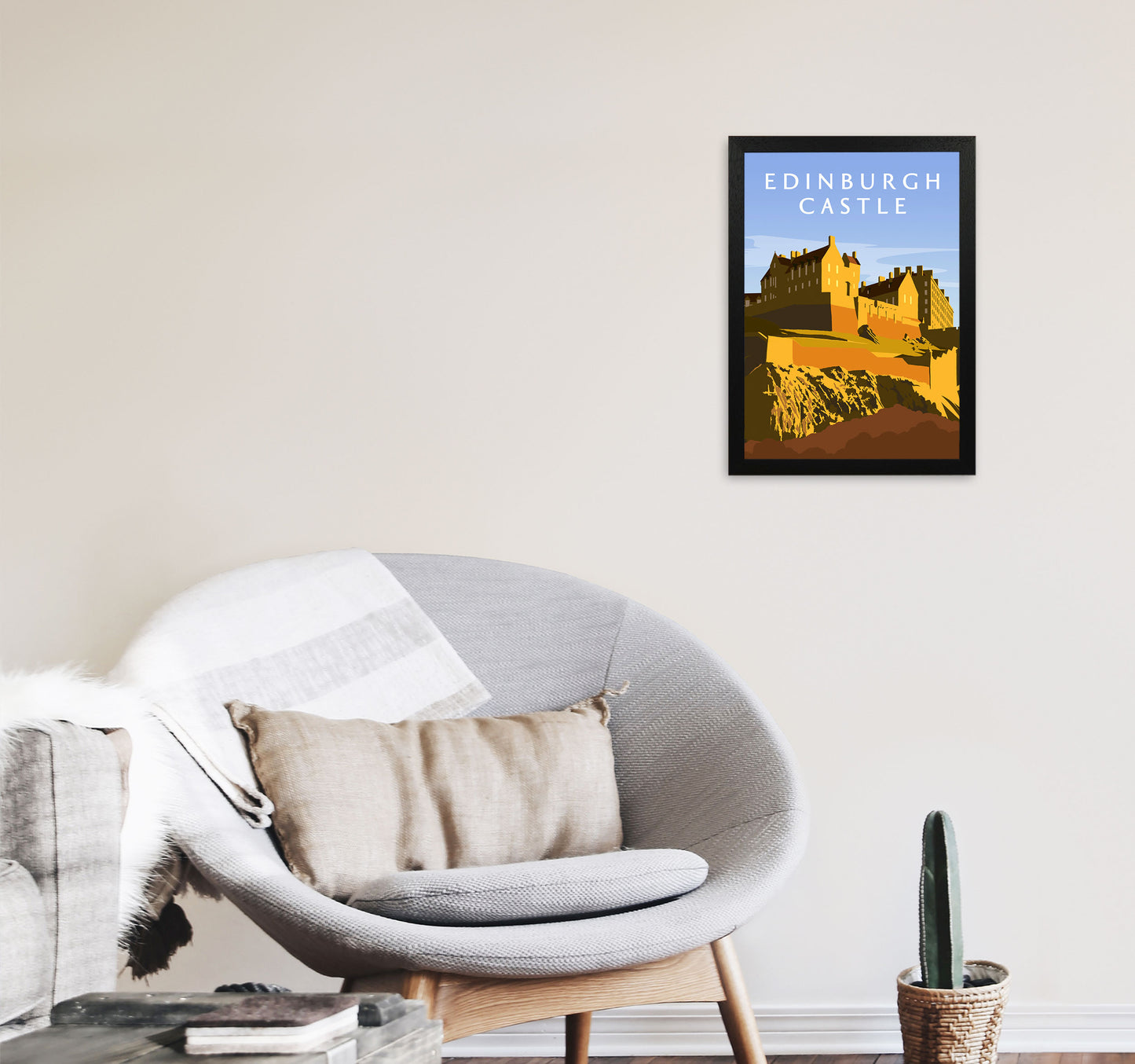 Edinburgh Castle Portrait by Richard O'Neill A3 White Frame