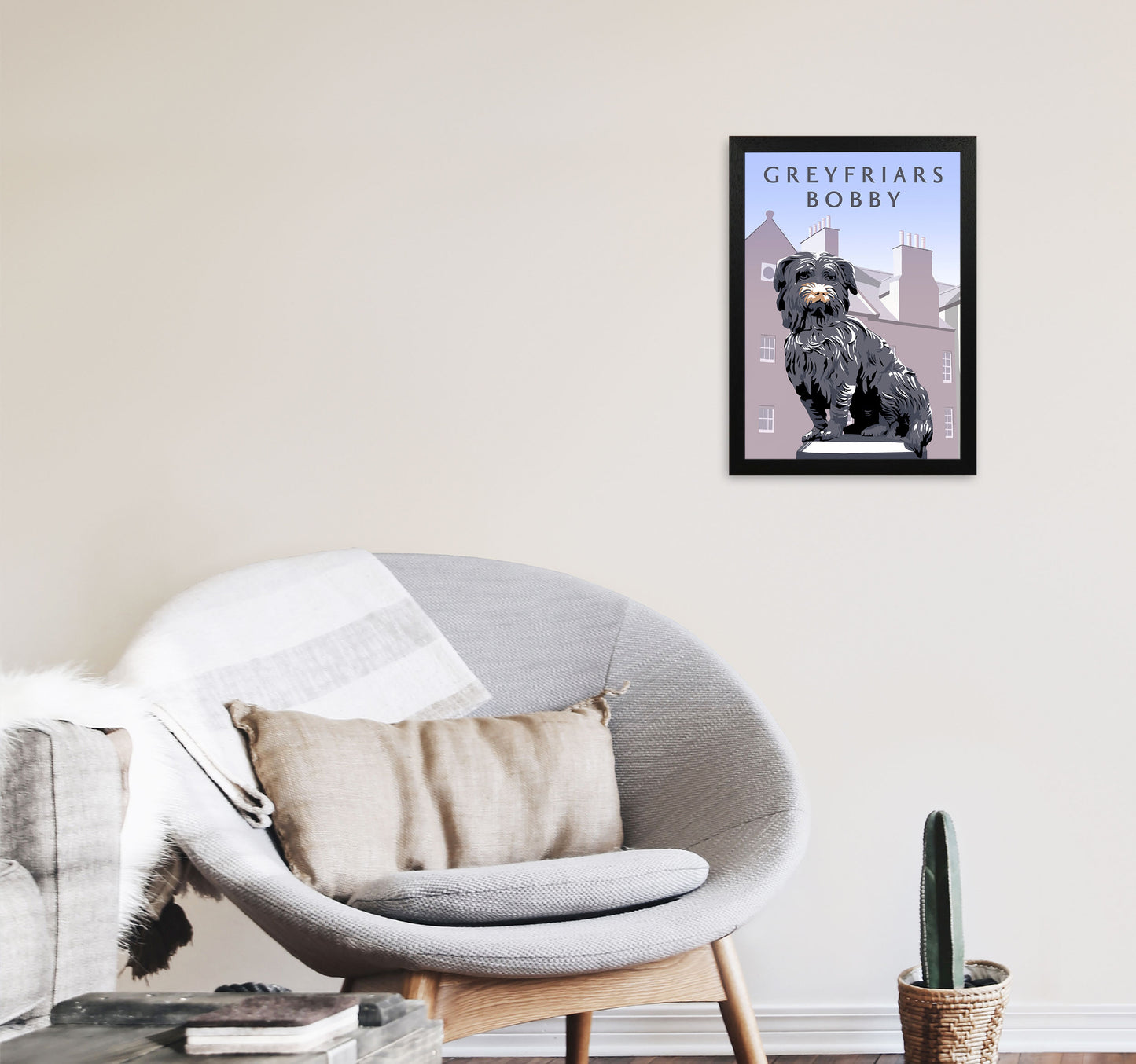 Greyfriars Bobby Portrait by Richard O'Neill A3 White Frame